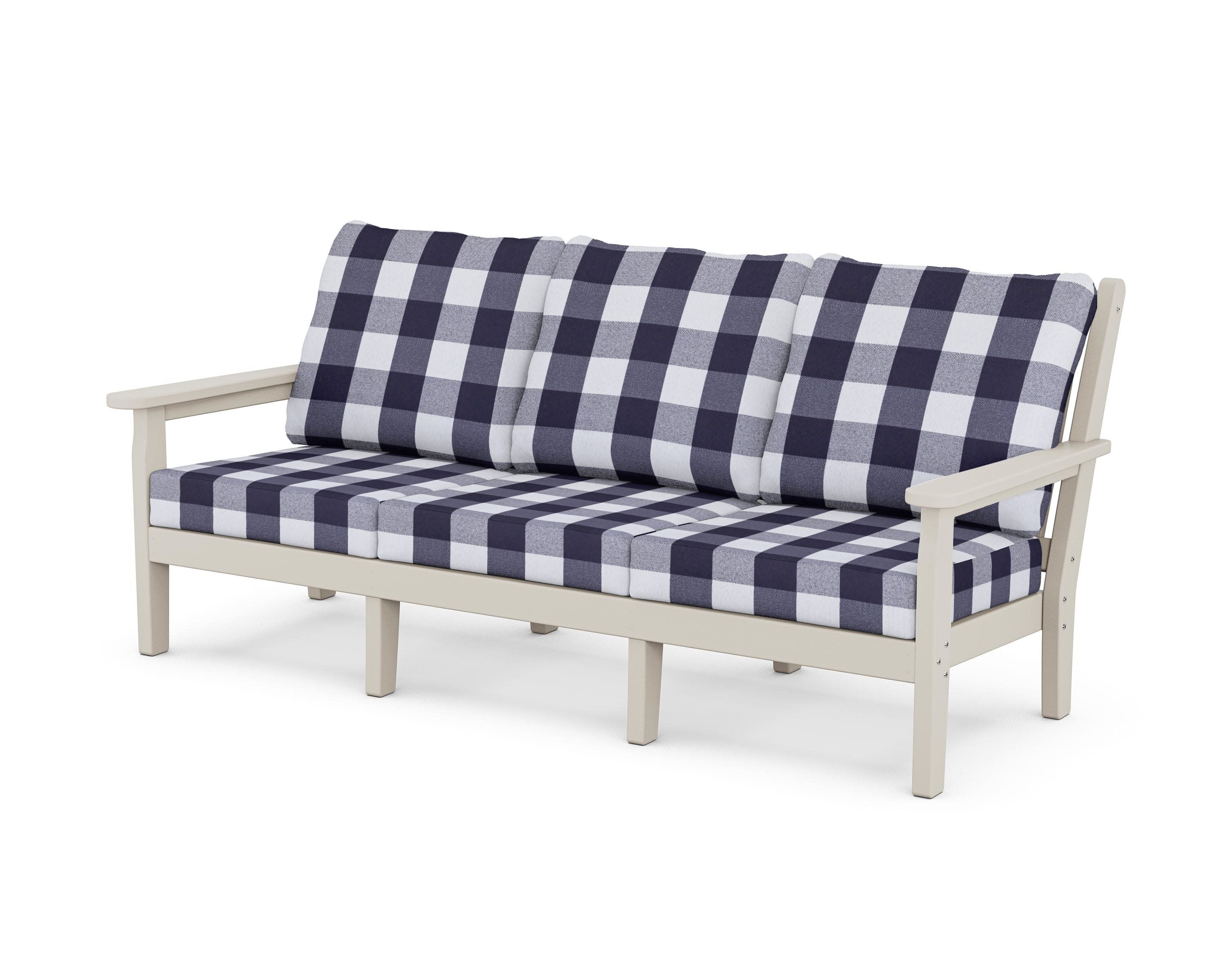 Chippendale Deep Seating Sofa in Sand / Buffalo Plaid Navy