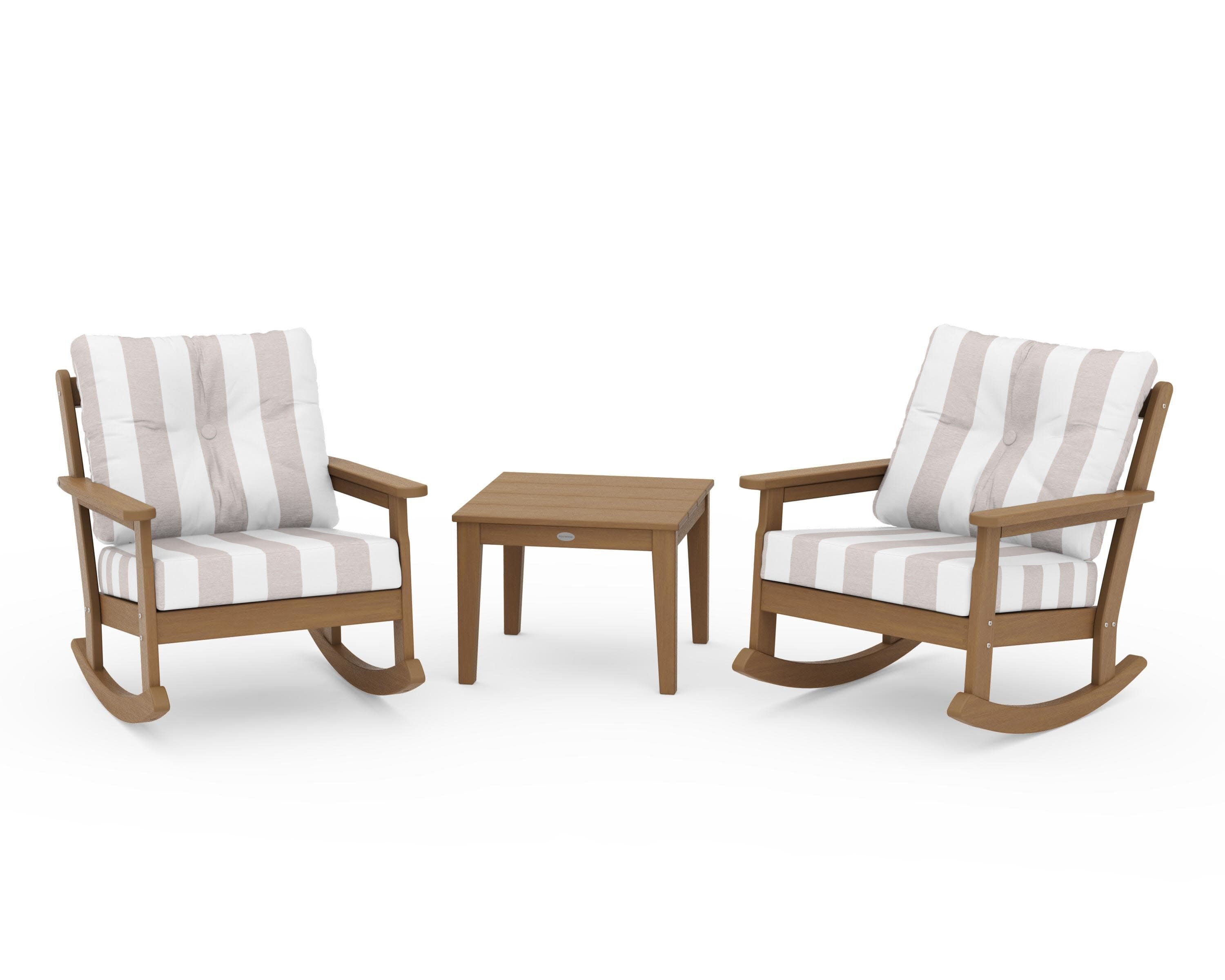 Vineyard 3-Piece Deep Seating Rocker Set in Natural / Cabana Stripe Dune Burlap