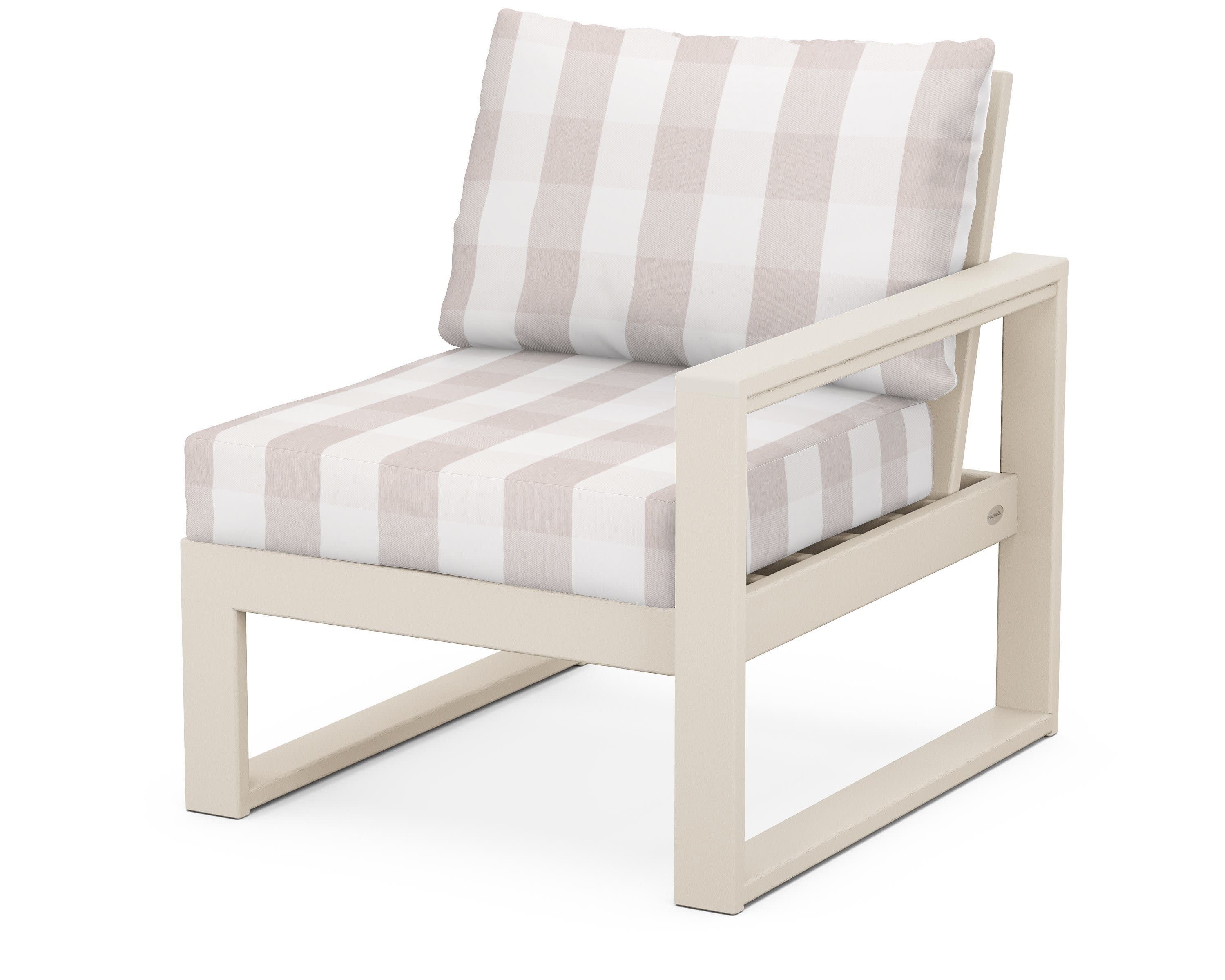 EDGE Modular Right Arm Chair in Sand / Buffalo Plaid Dune Burlap