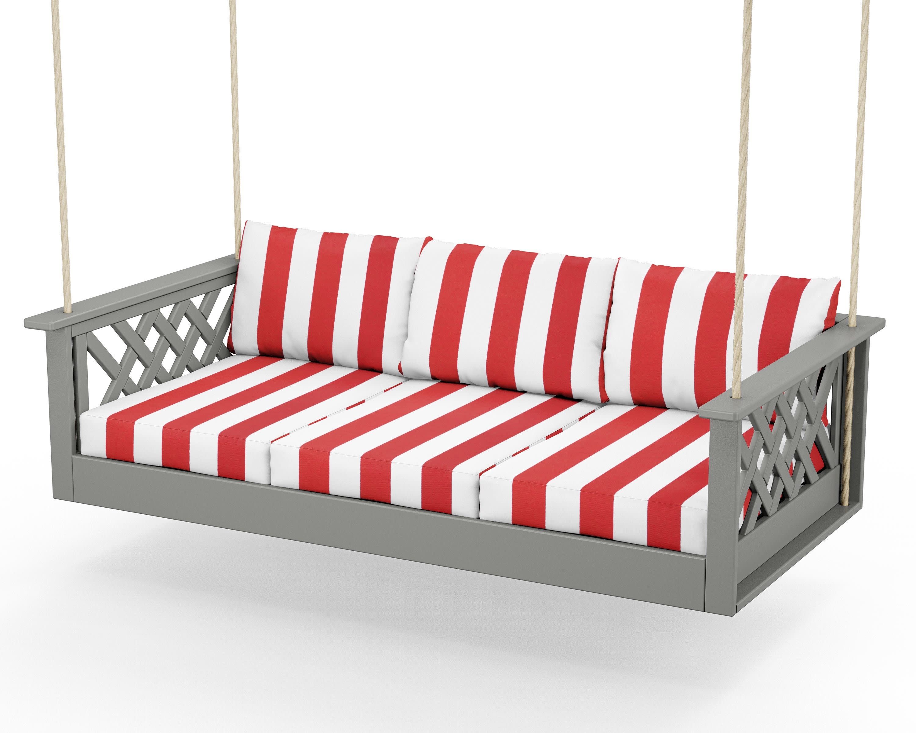 Wovendale Daybed Swing in Slate Grey / Cabana Stripe Crimson