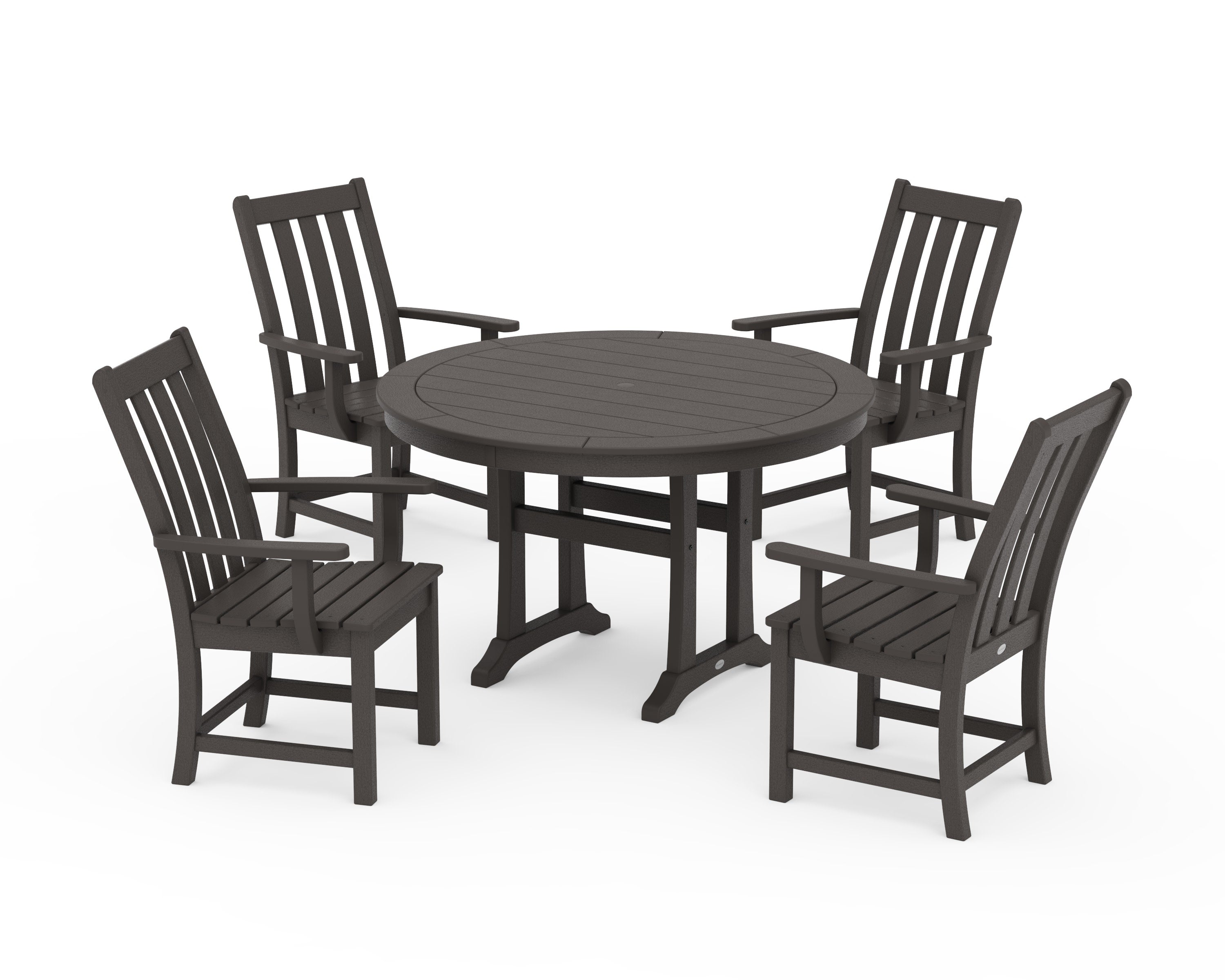 Vineyard 5-Piece Round Dining Set with Trestle Legs in Vintage Coffee