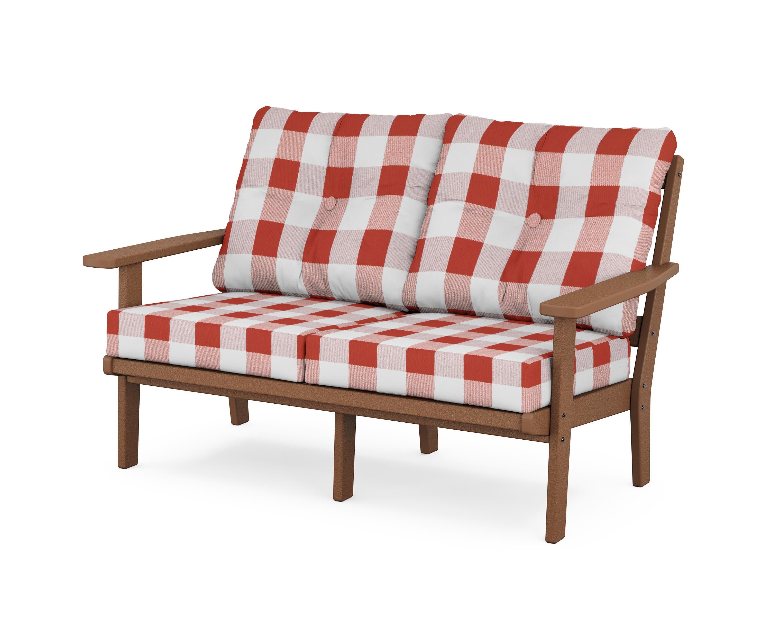 Prairie Deep SeatingLoveseat in Teak / Buffalo Plaid Crimson