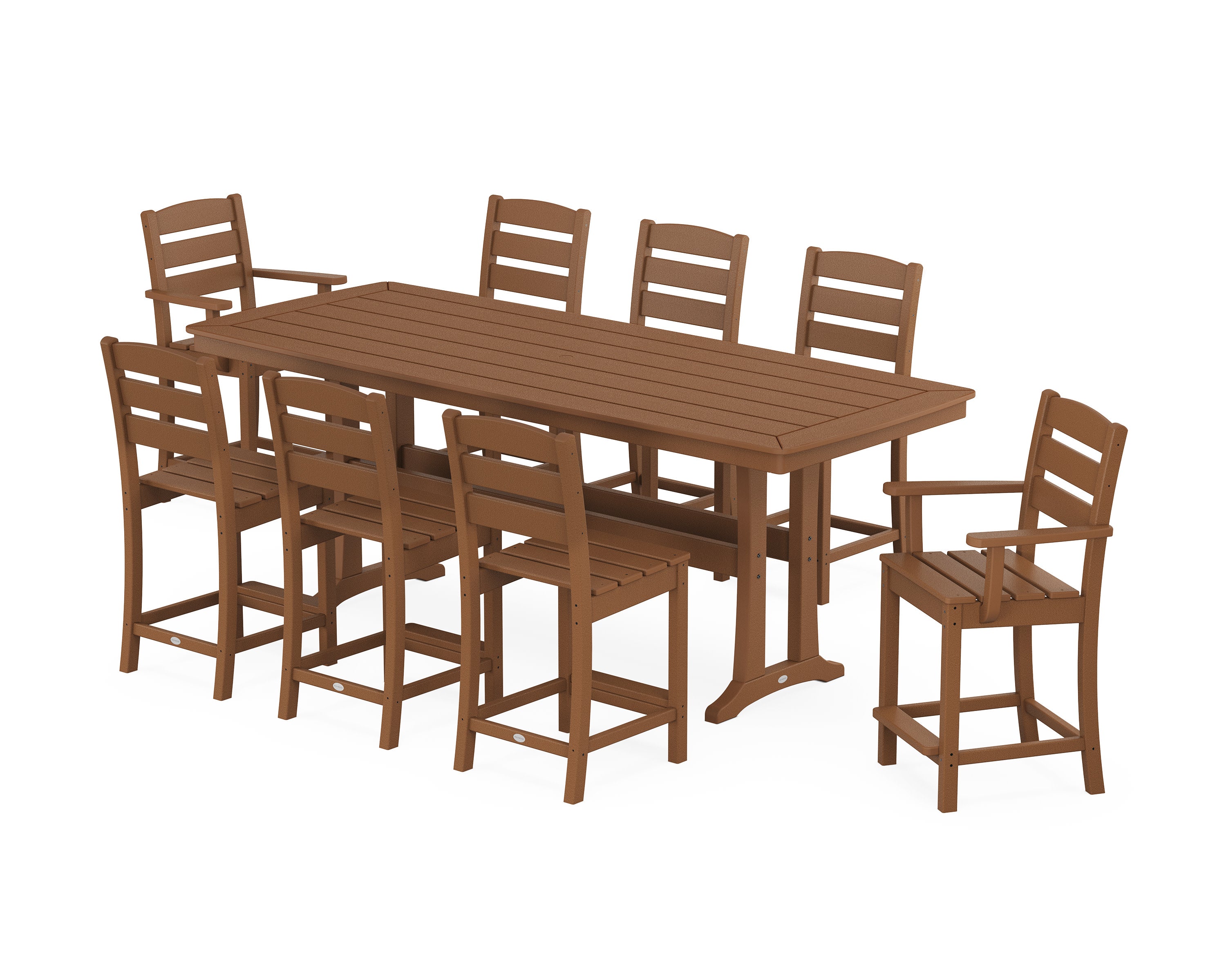 Lakeside 9-Piece Counter Set with Trestle Legs in Teak