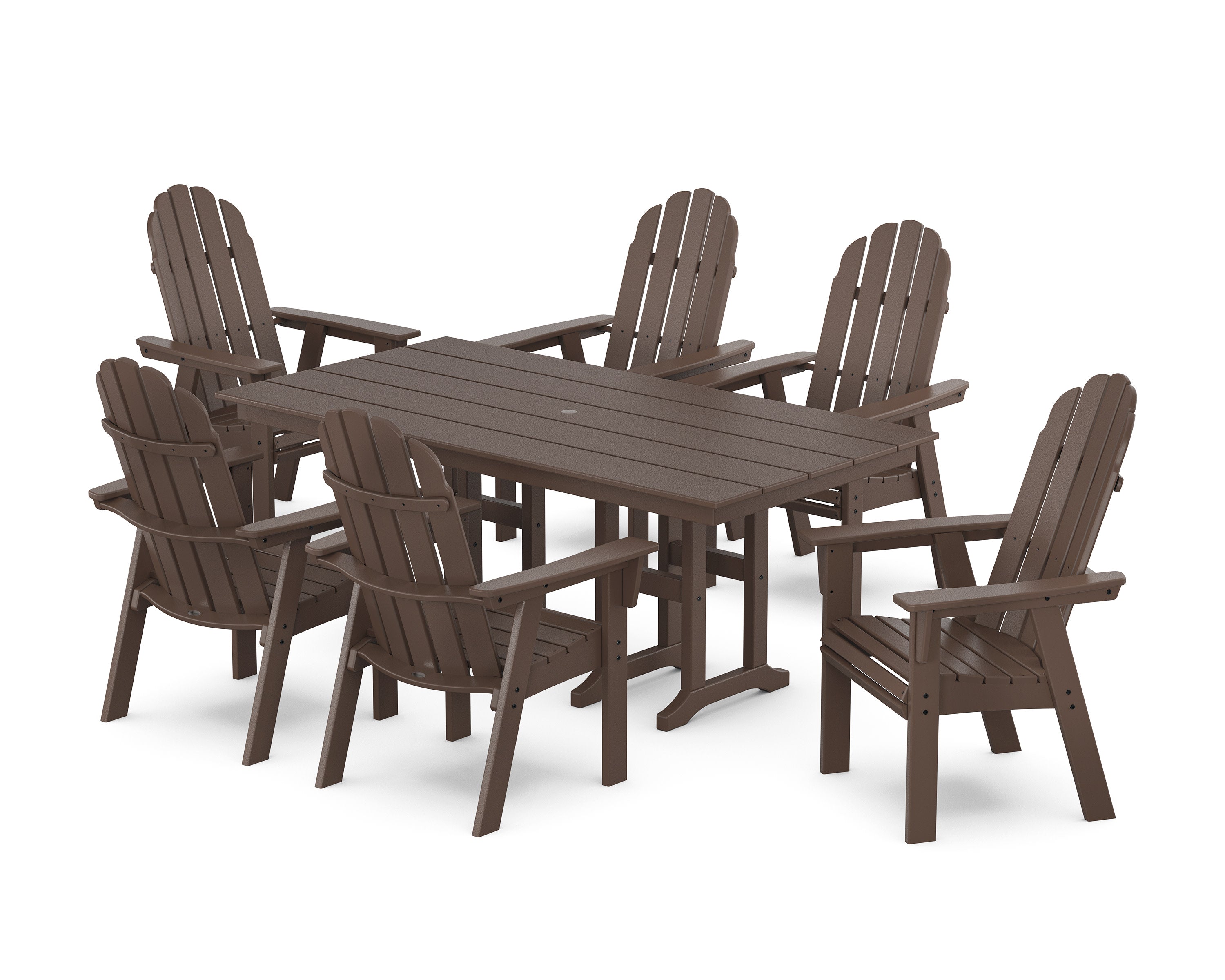 Vineyard Curveback Adirondack Chair 7-Piece Farmhouse Dining Set in Mahogany