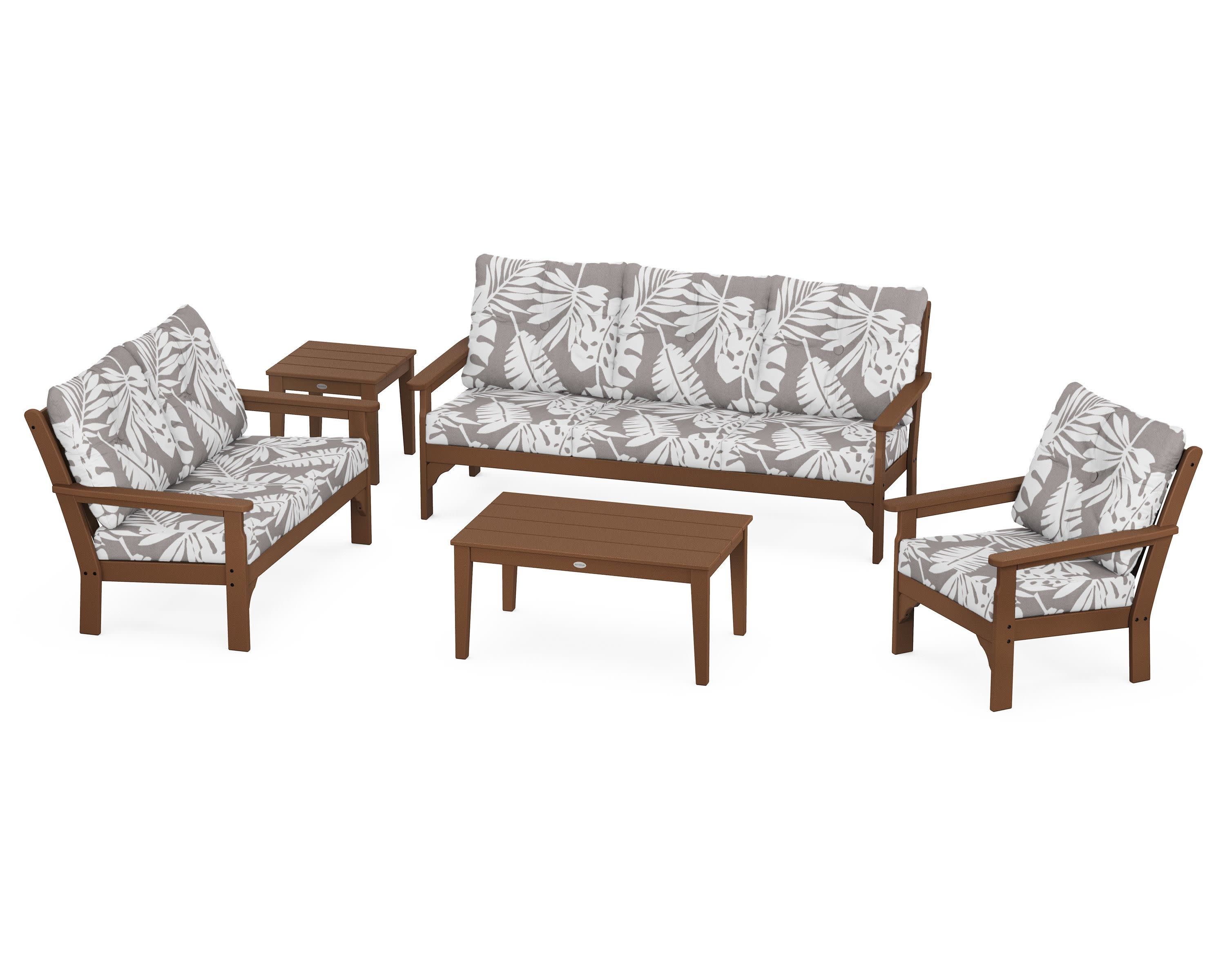 Vineyard 5 Piece Deep Seating Set in Teak / Leaf Grey Mist