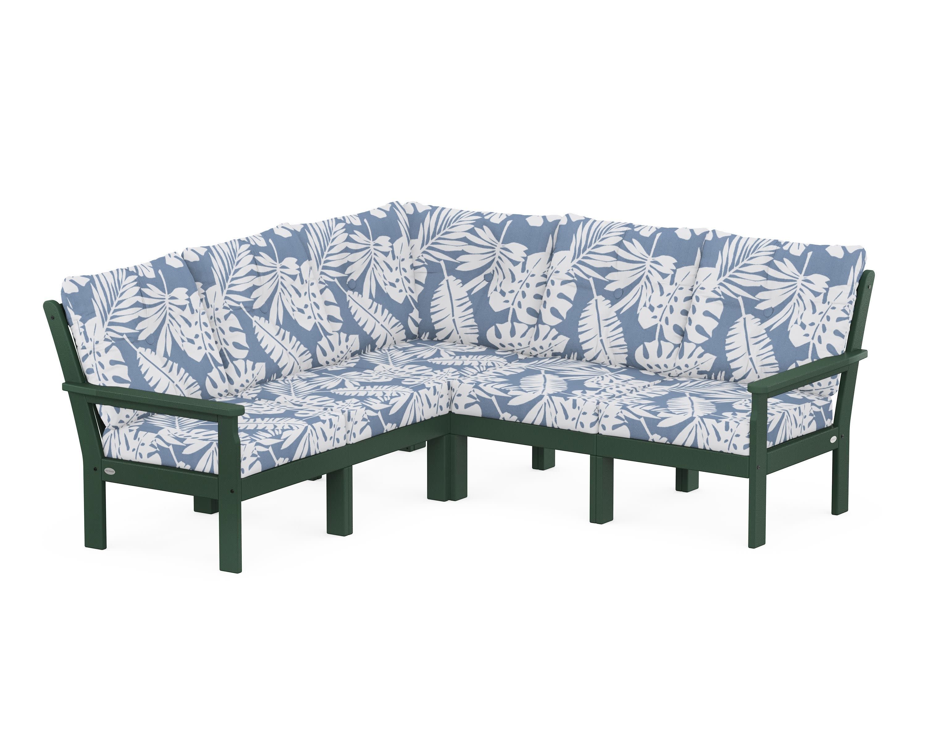 Vineyard 5-Piece Sectional in Green / Leaf Sky Blue