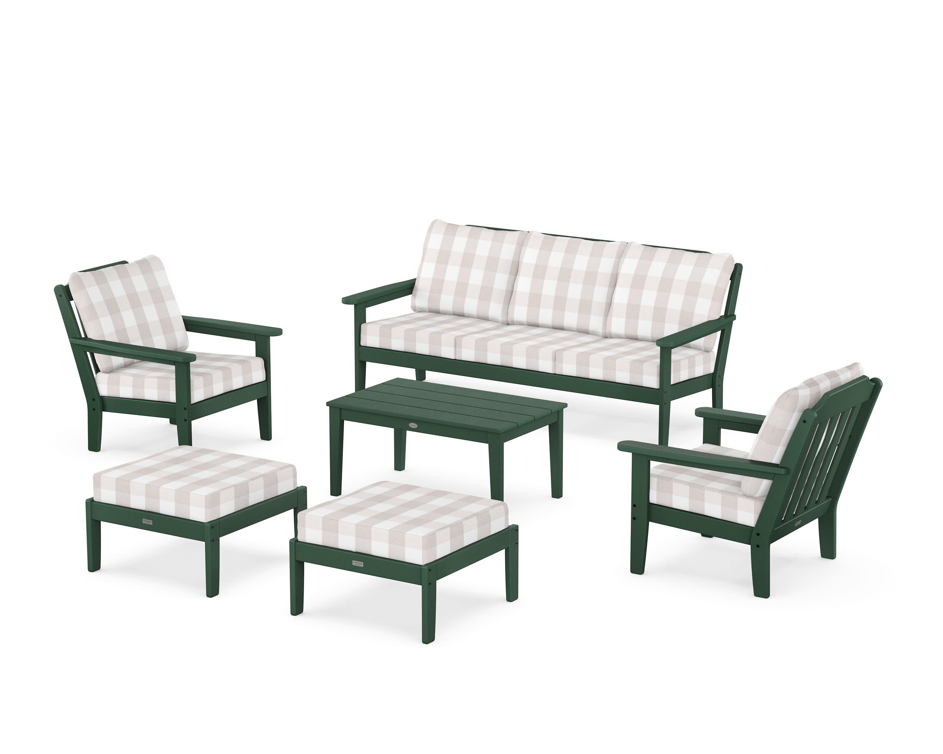 Cottage 6-Piece Lounge Sofa Set in Green / Buffalo Plaid Dune Burlap