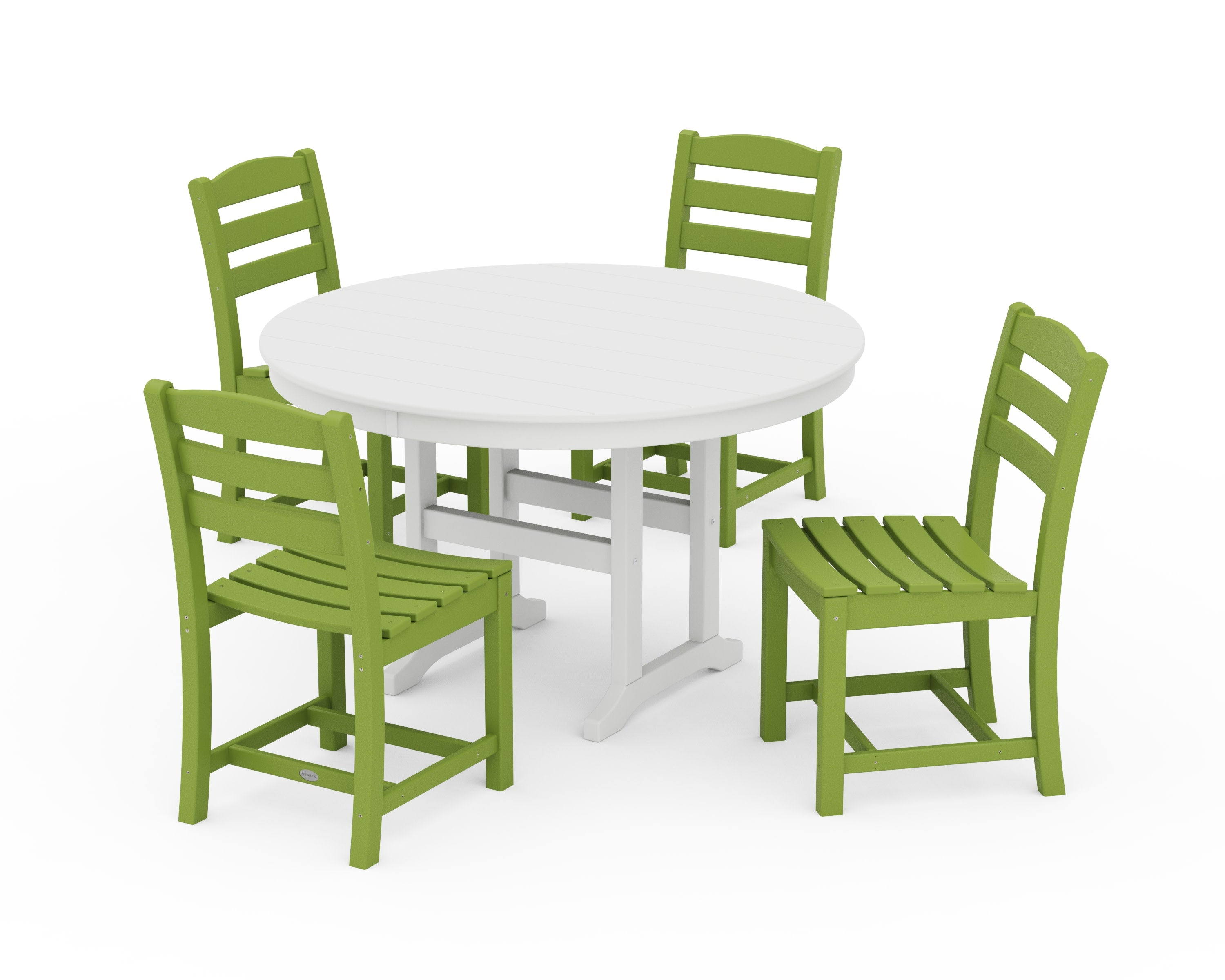 La Casa Caf Side Chair 5-Piece Round Farmhouse Dining Set in Lime / White