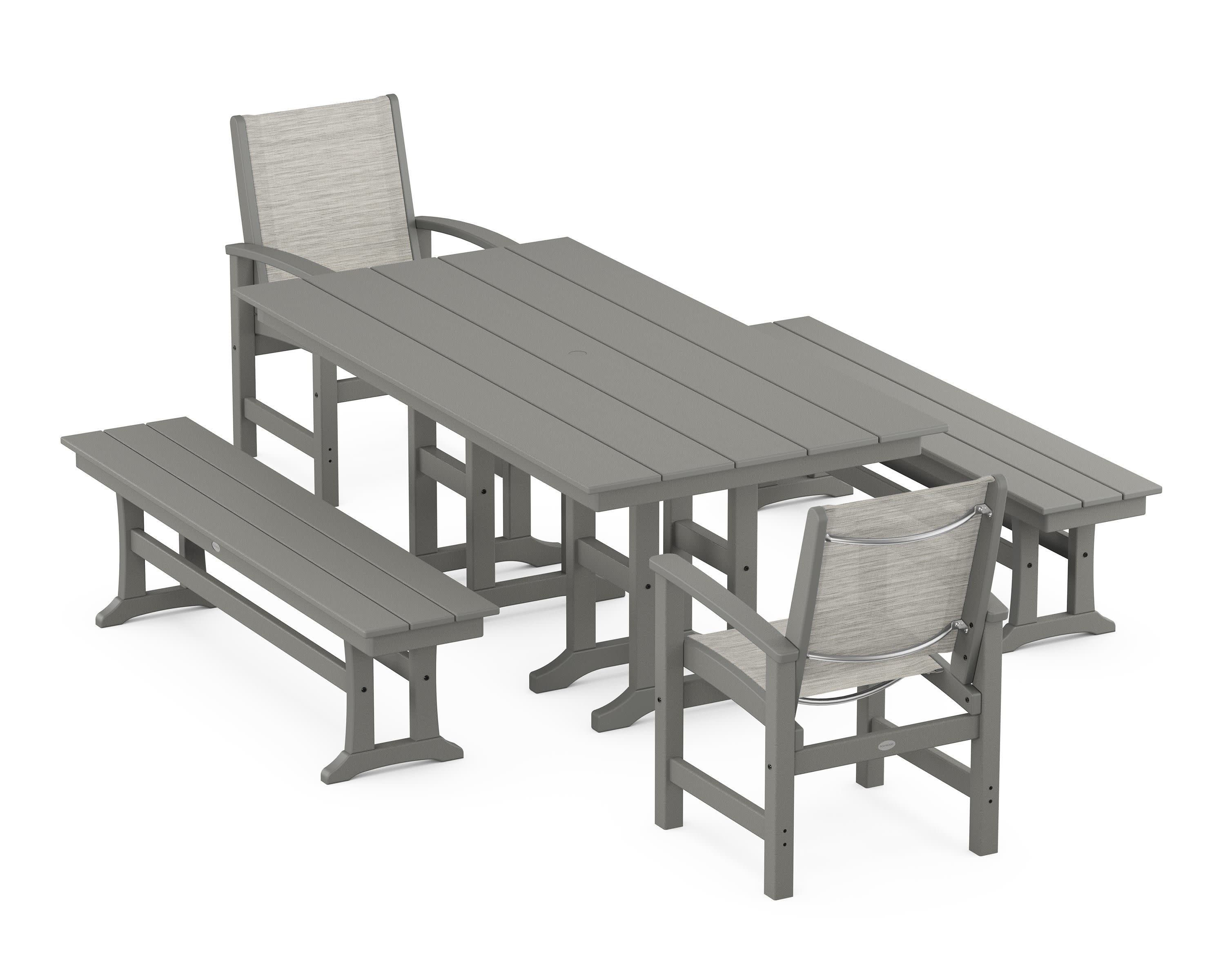 Coastal 5-Piece Farmhouse Dining Set in Slate Grey / Birch Sling
