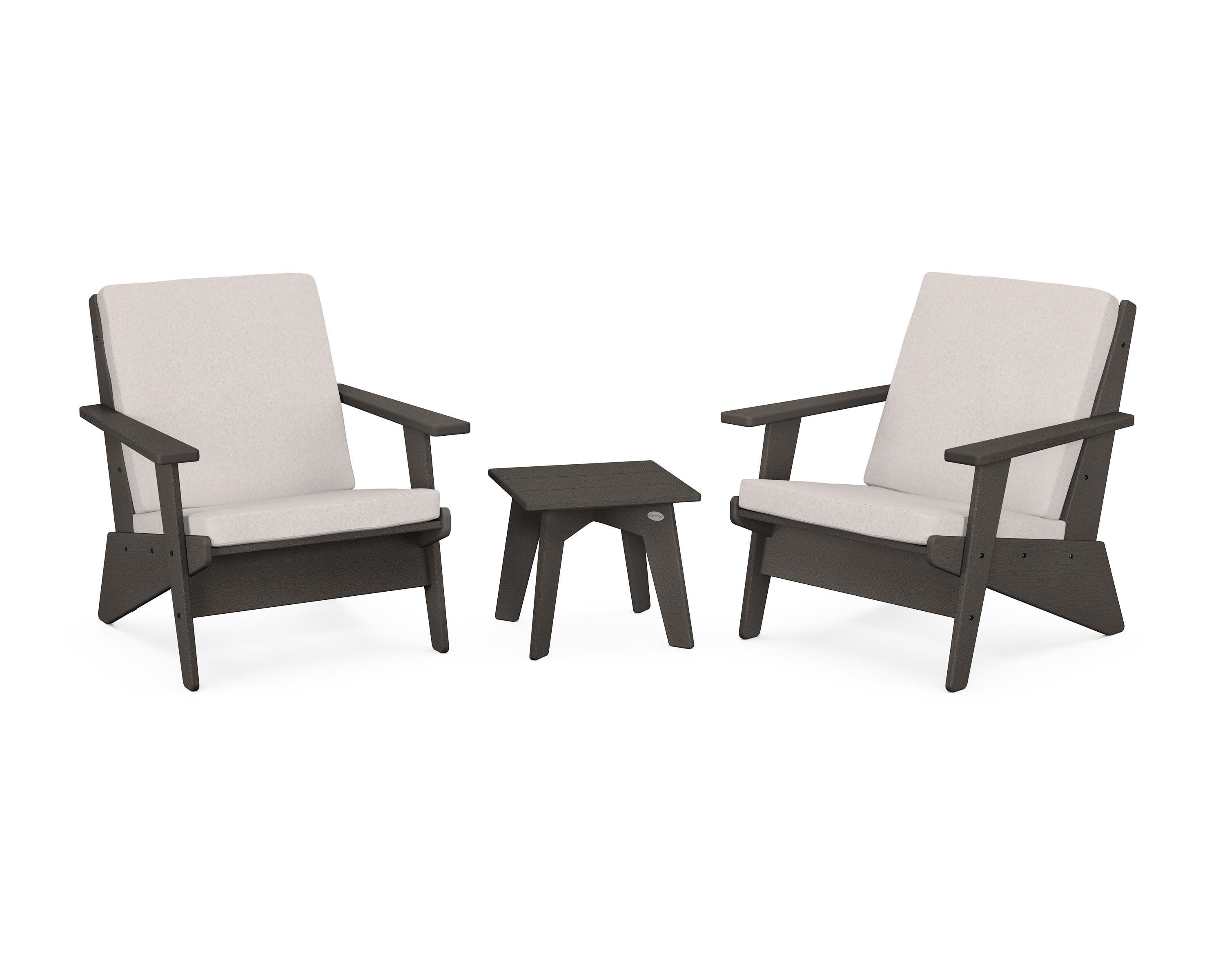 Riviera Modern Lounge 3-Piece Set in Vintage Coffee / Dune Burlap