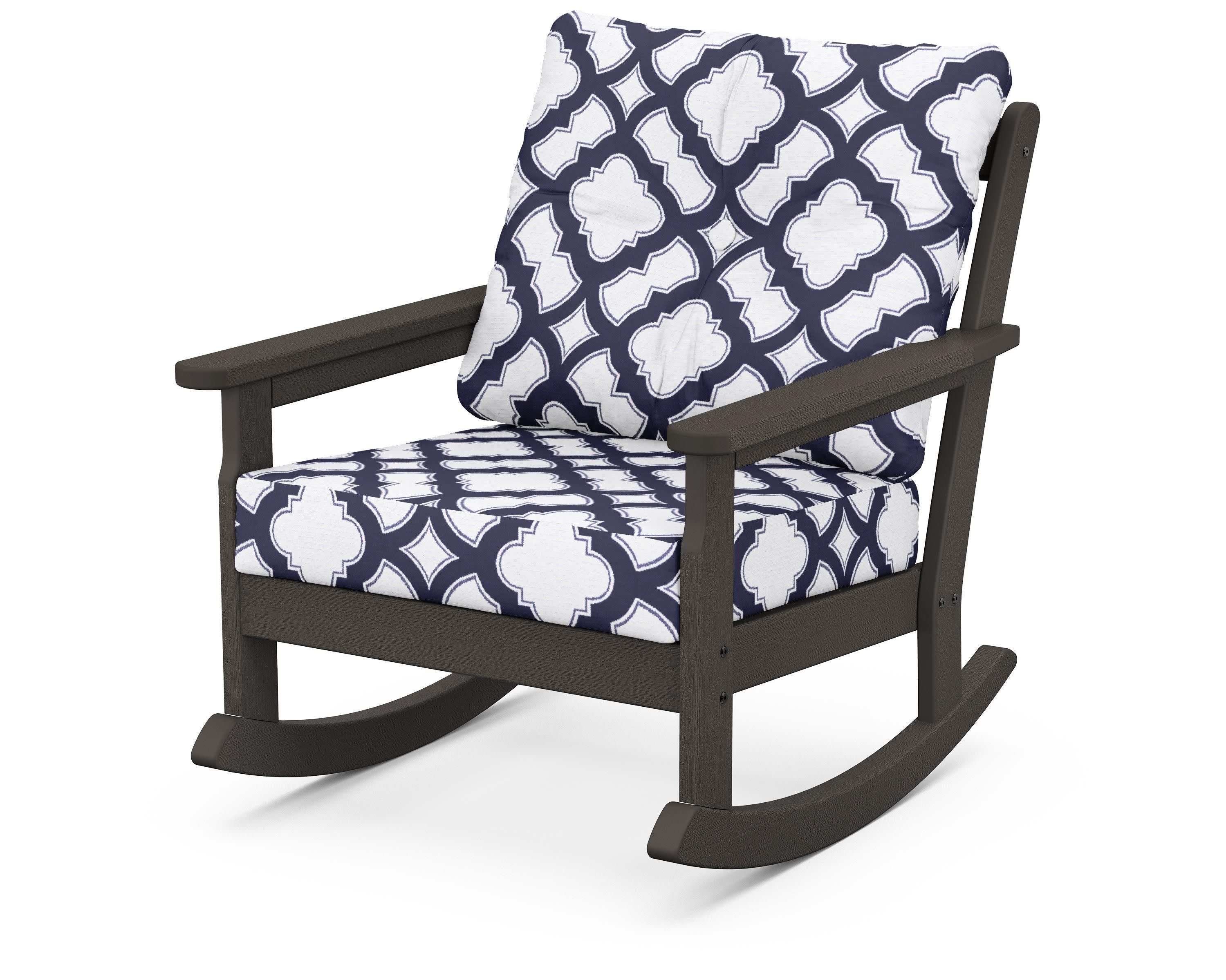 Vineyard Deep Seating Rocking Chair in Vintage Coffee / Trellis Navy