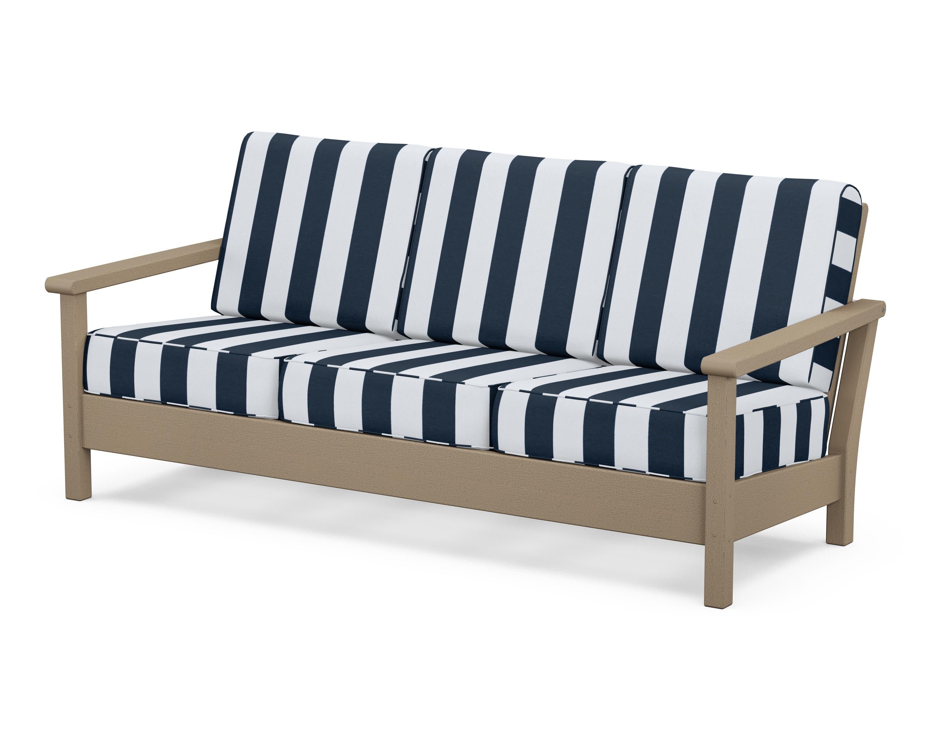 Harbour Deep Seating Sofa in Vintage Sahara / Cabana Stripe Marine Indigo