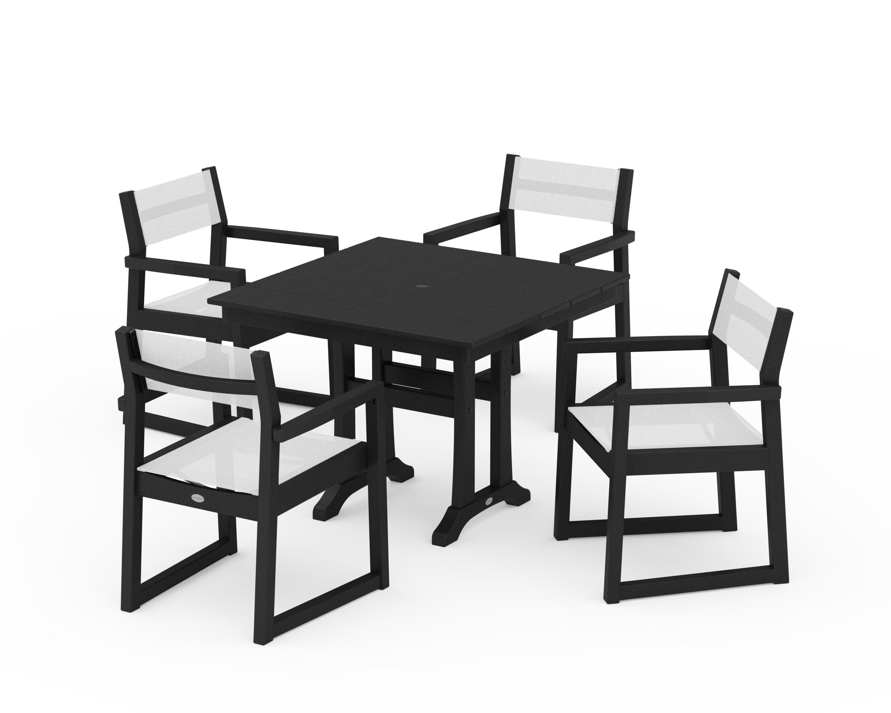 EDGE Sling 5-Piece Farmhouse Dining Set with Trestle Legs in Black / White Sling