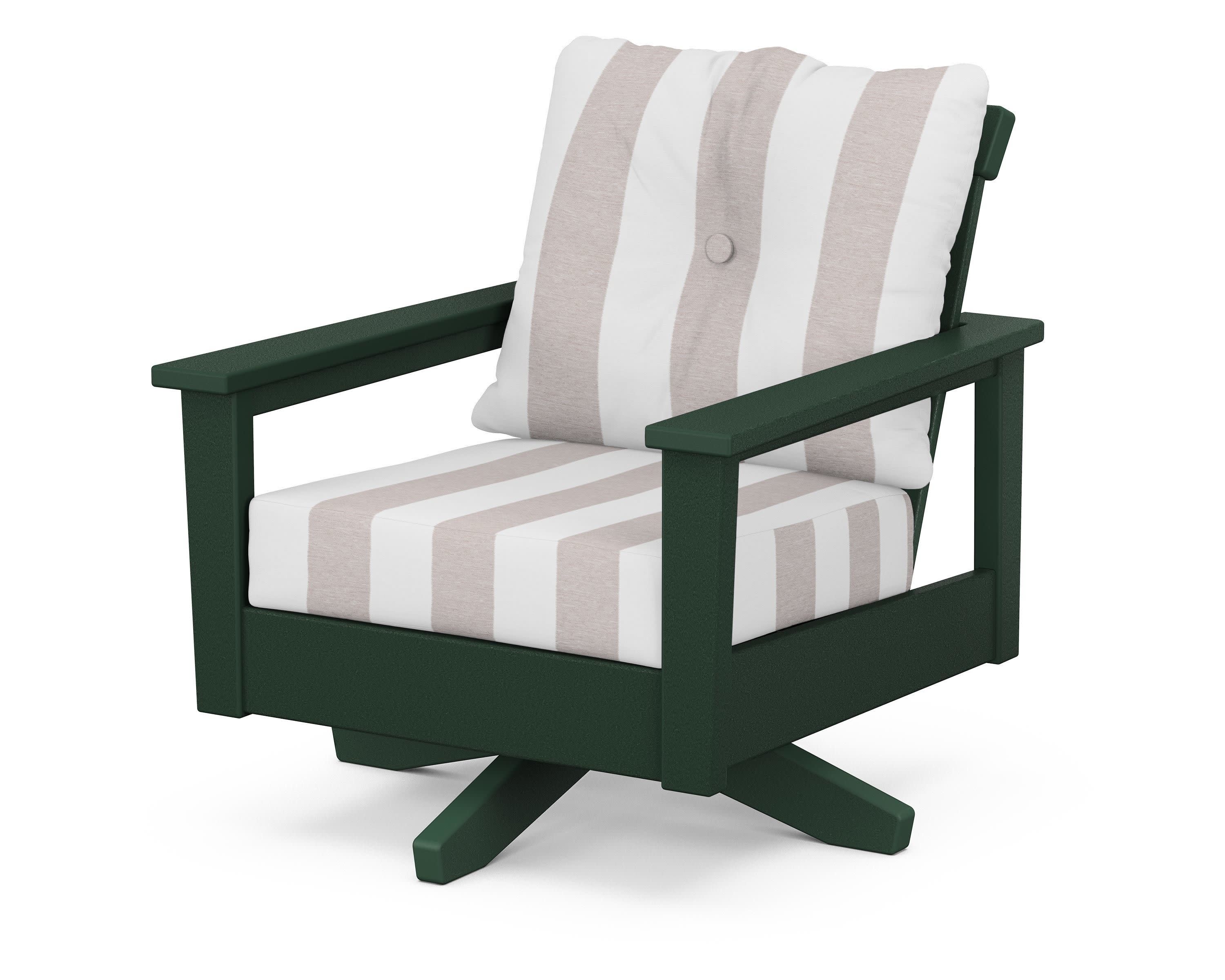 Prescott Deep Seating Swivel Chair in Green / Cabana Stripe Dune Burlap