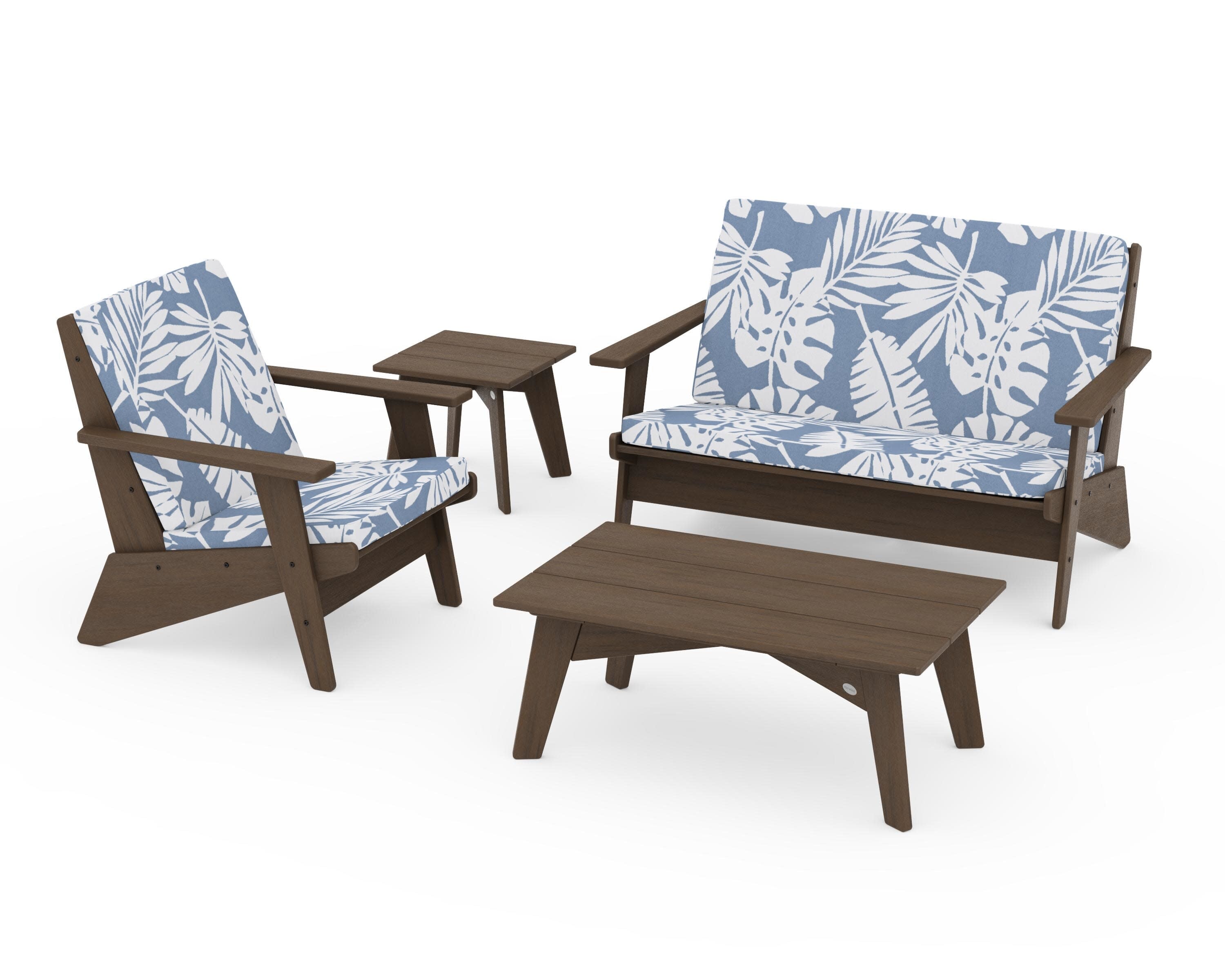 Riviera Modern Lounge 4-Piece Set in Kona / Leaf Sky Blue