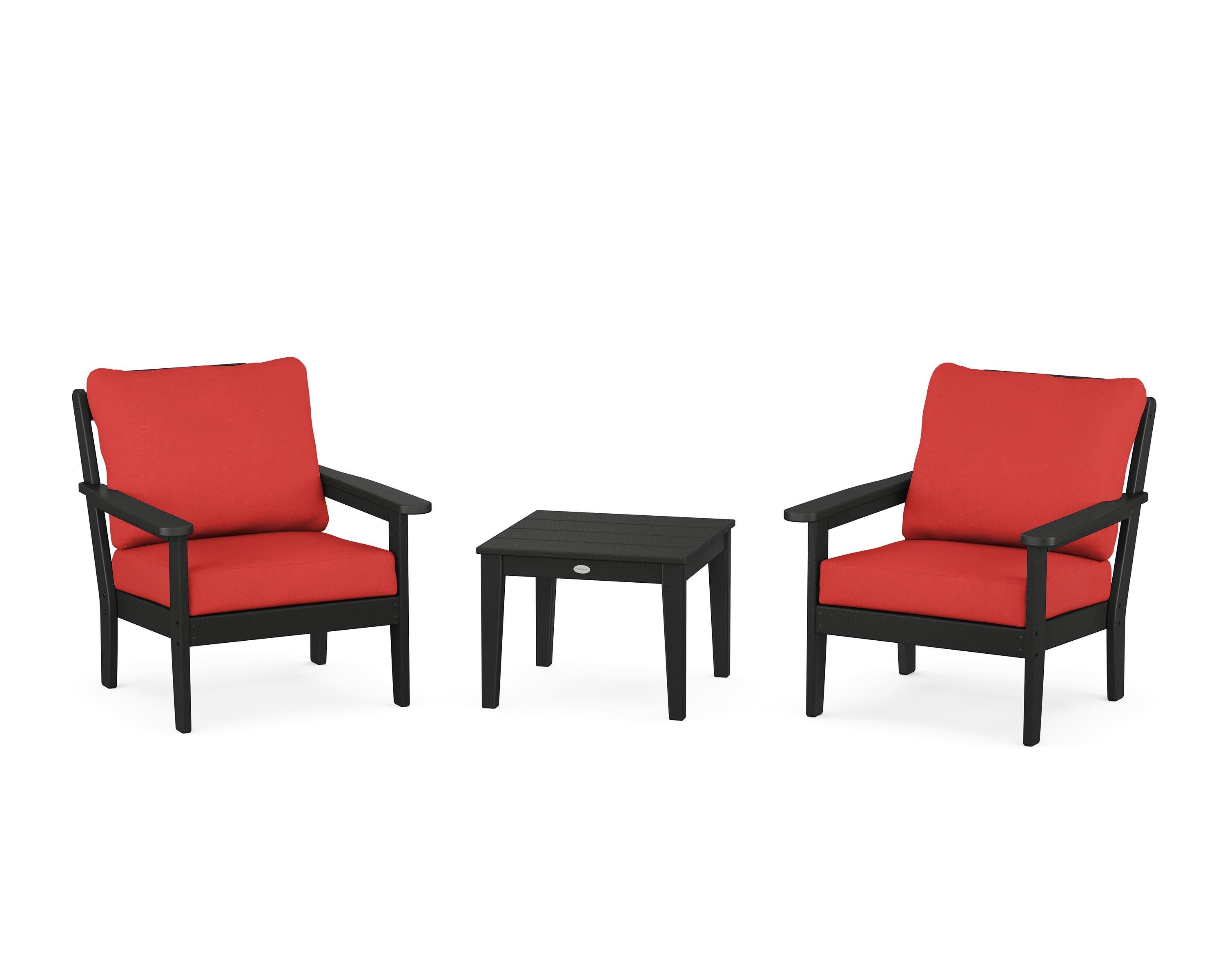 Cottage 3-Piece Deep Seating Set in Black / Crimson Linen