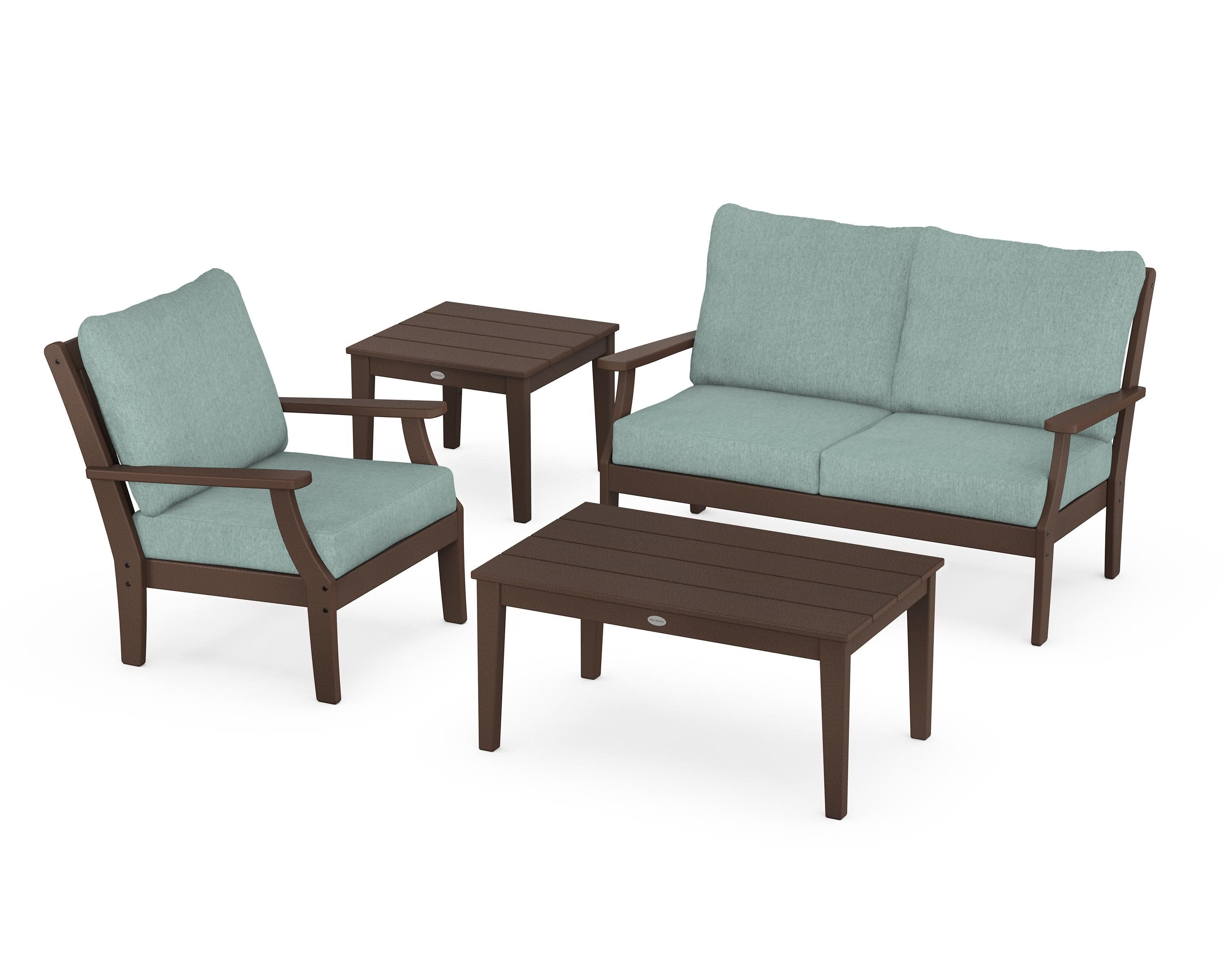 Braxton 4-Piece Deep Seating Set in Mahogany / Glacier Spa