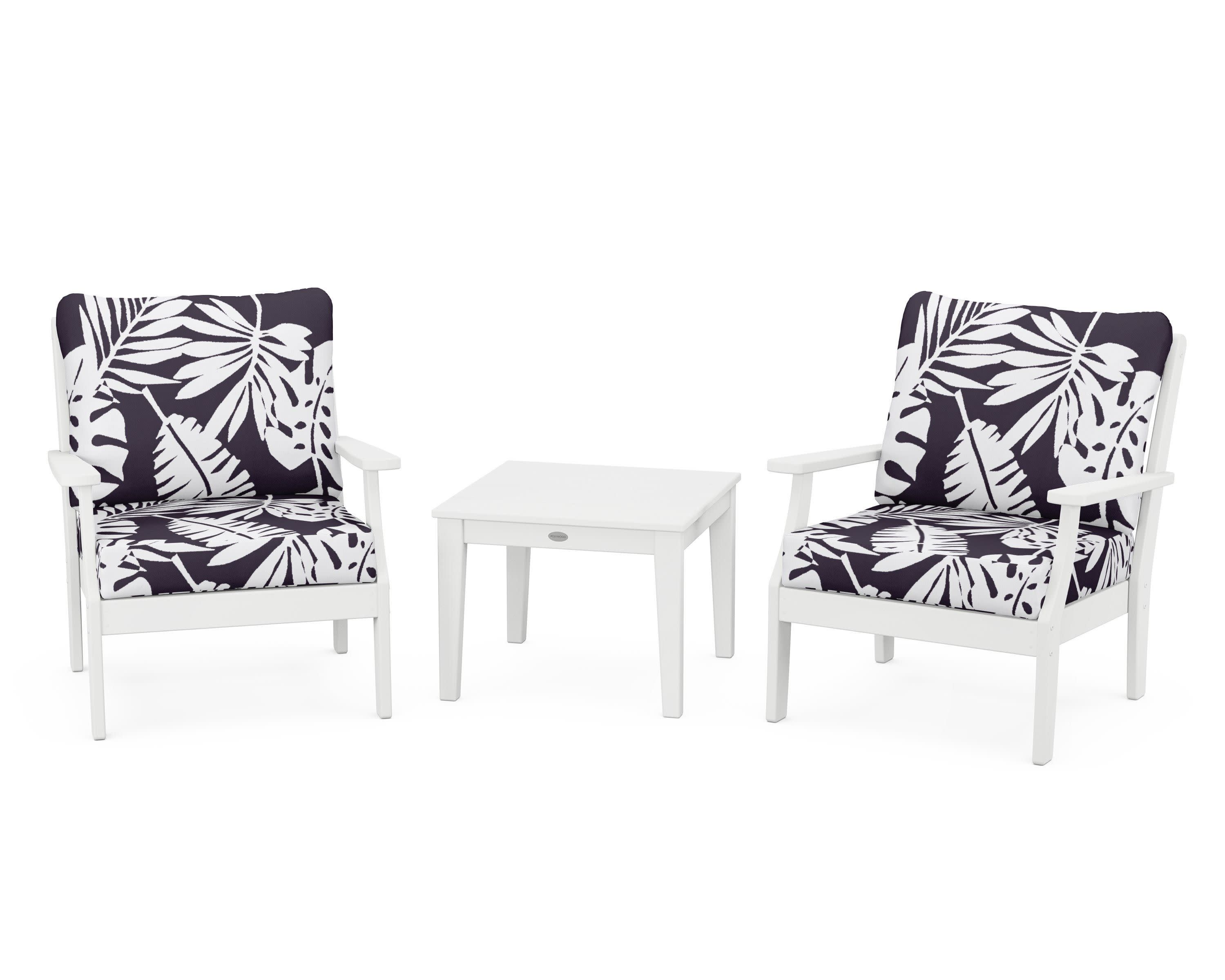 Braxton 3-Piece Deep Seating Set in White / Leaf Navy