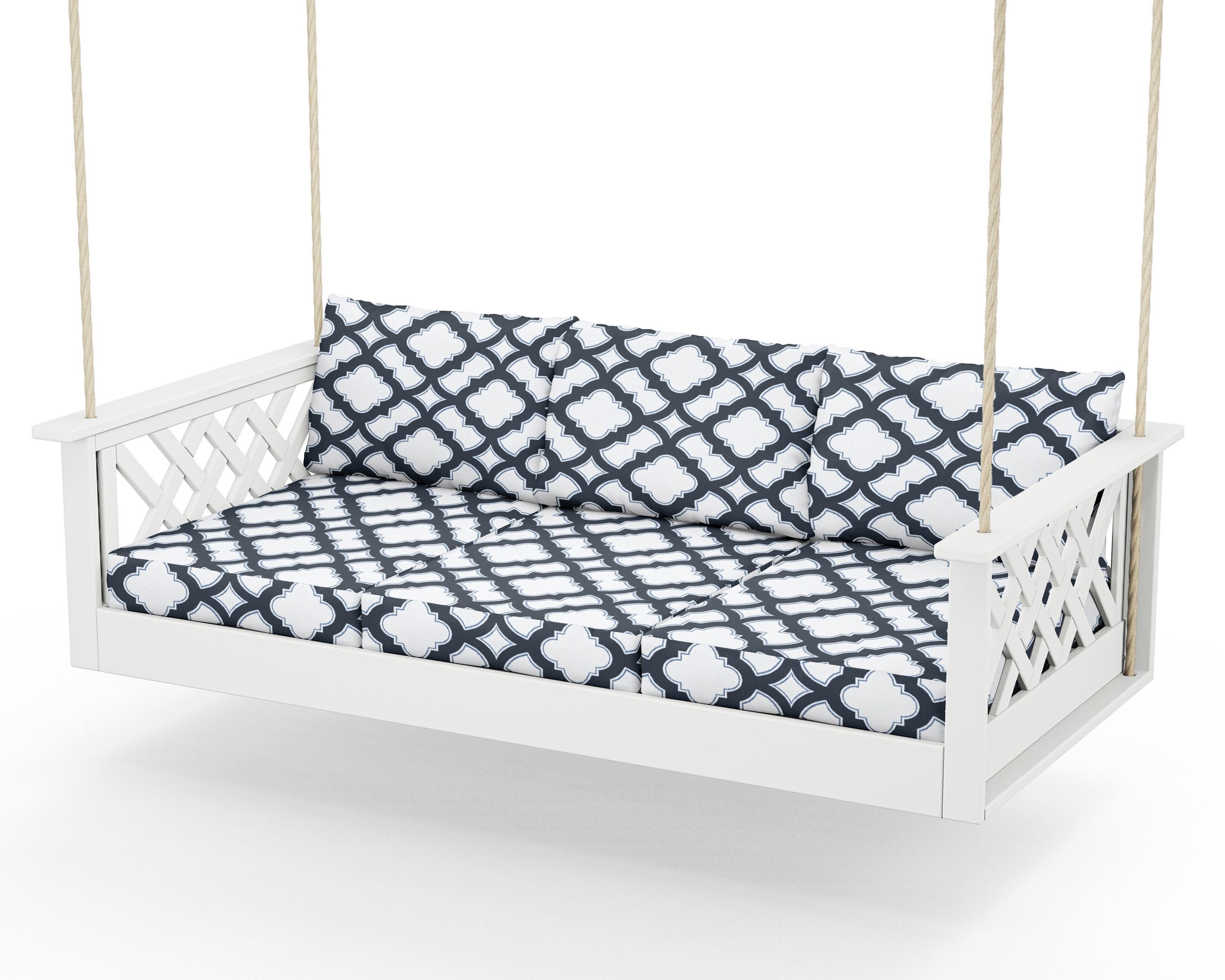 Wovendale Daybed Swing in White / Trellis Marine Indigo