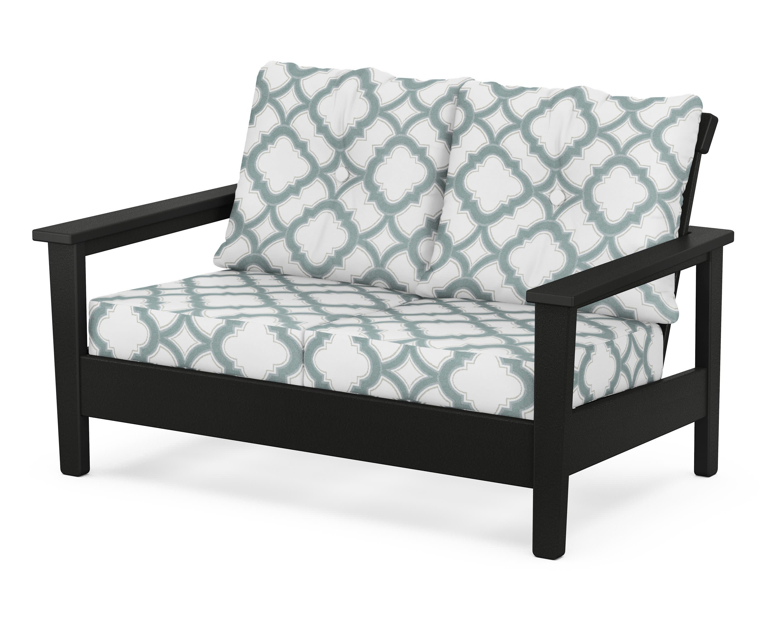 Prescott Deep Seating Loveseat in Black / Trellis Glacier Spa