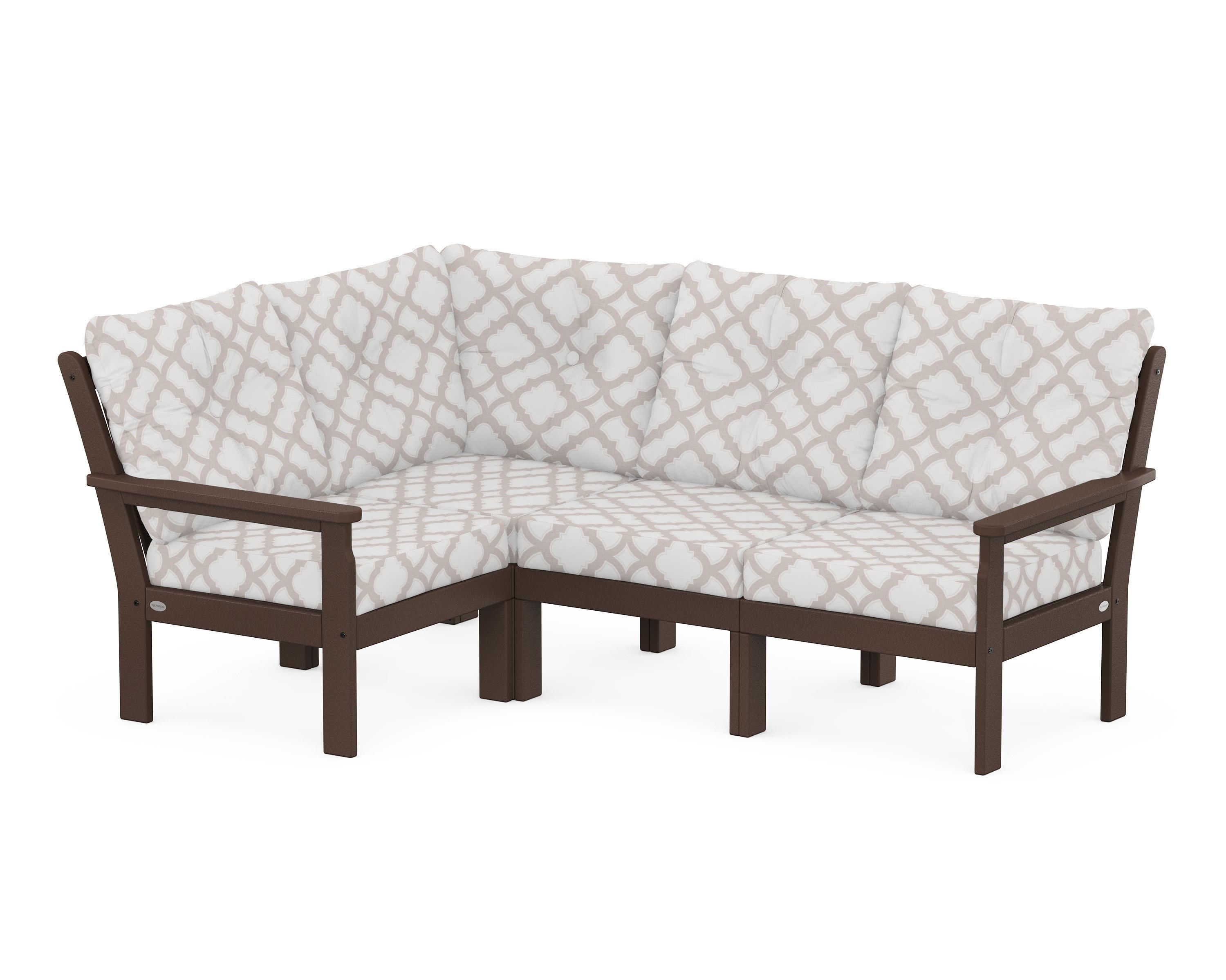 Vineyard 4-Piece Sectional in Mahogany / Trellis Dune Burlap