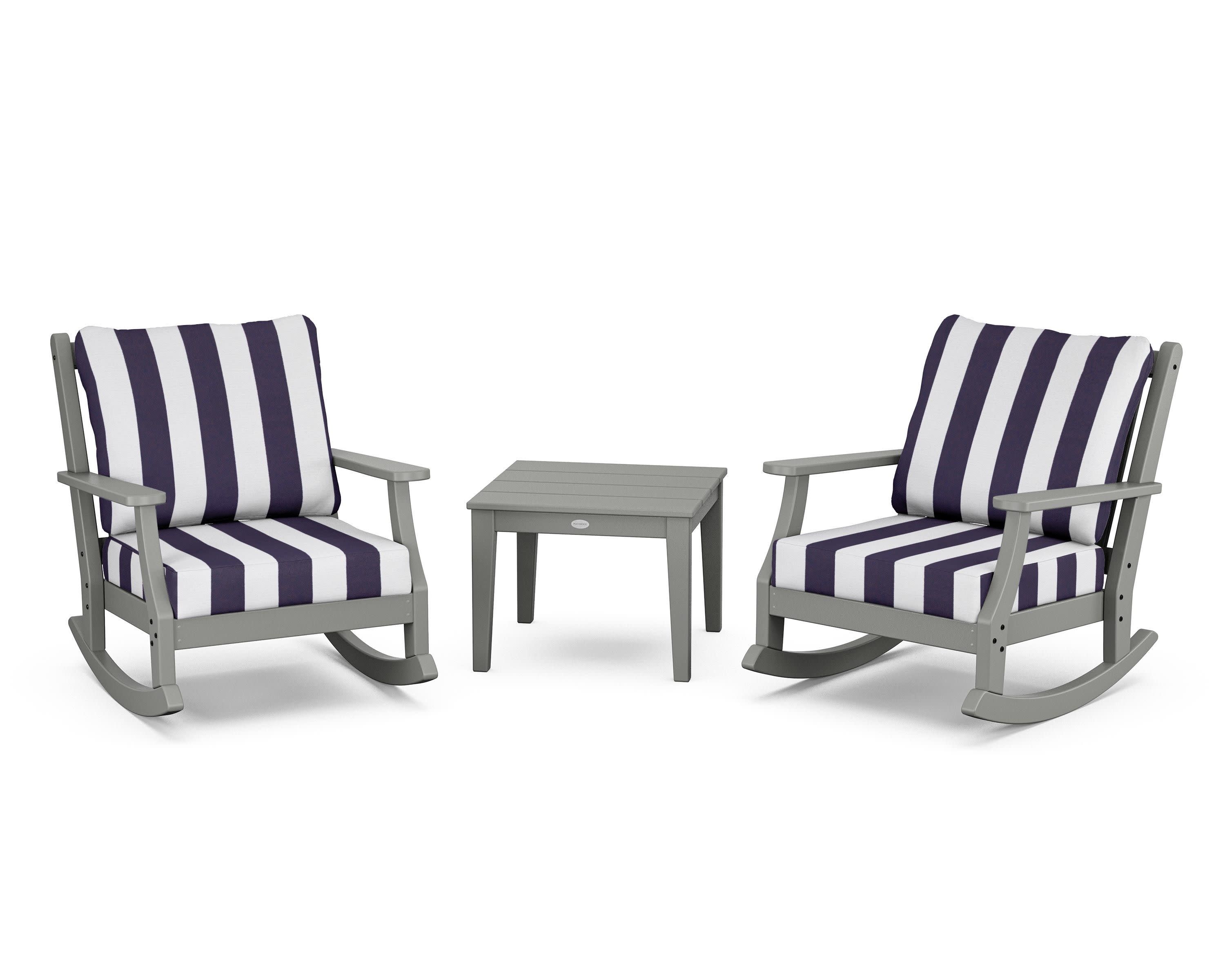 Wovendale 3-Piece Deep Seating Rocker Set in Slate Grey / Cabana Stripe Navy