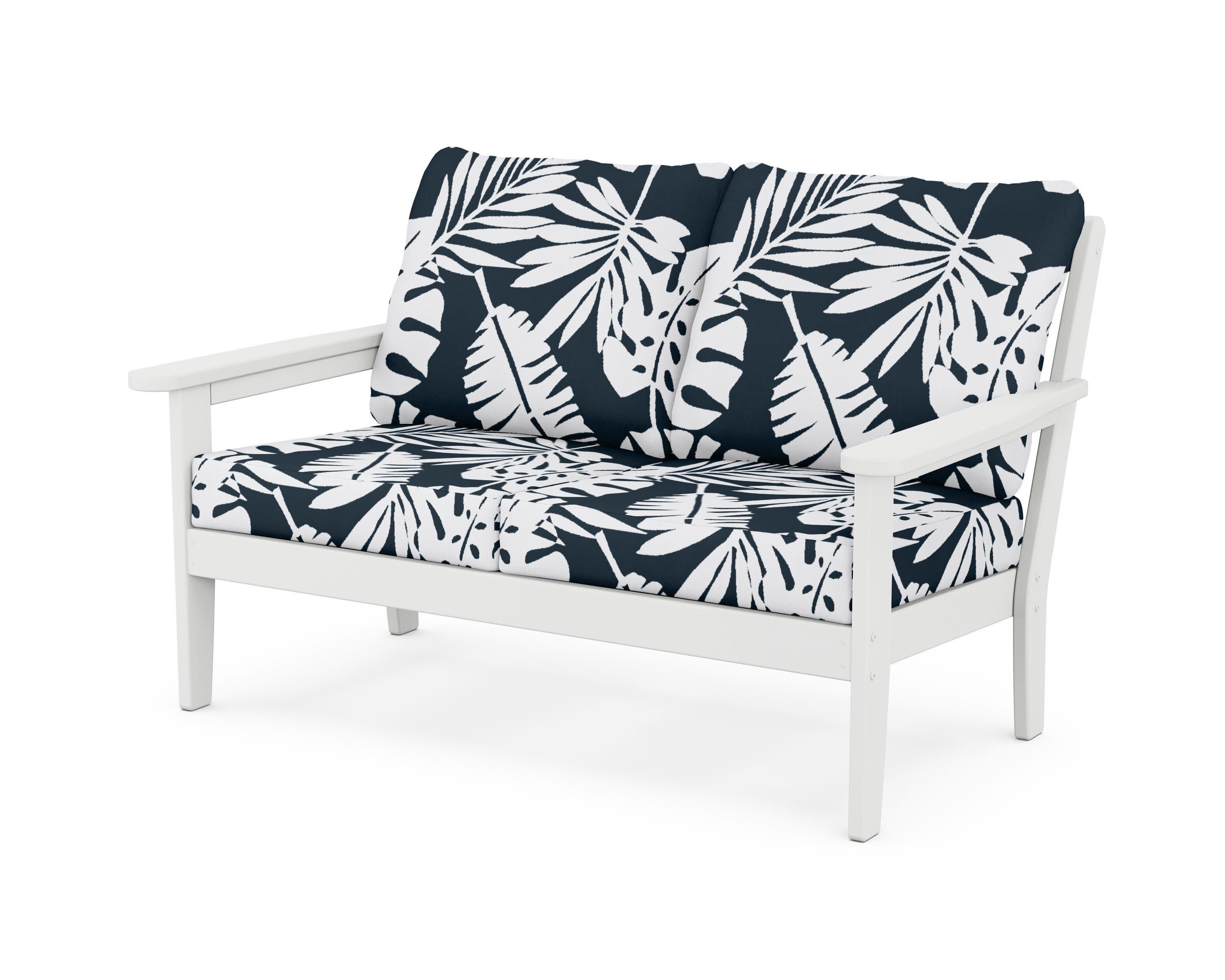Cottage Deep Seating Loveseat in White / Leaf Marine Indigo