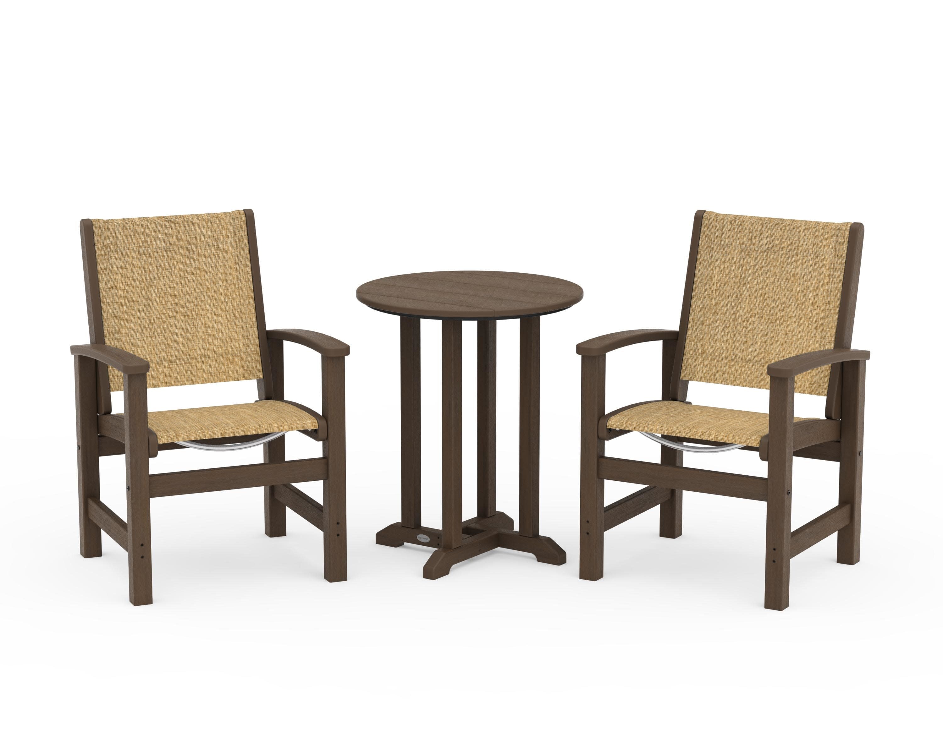 Coastal 3-Piece Round Bistro Dining Set in Kona / Burlap Sling