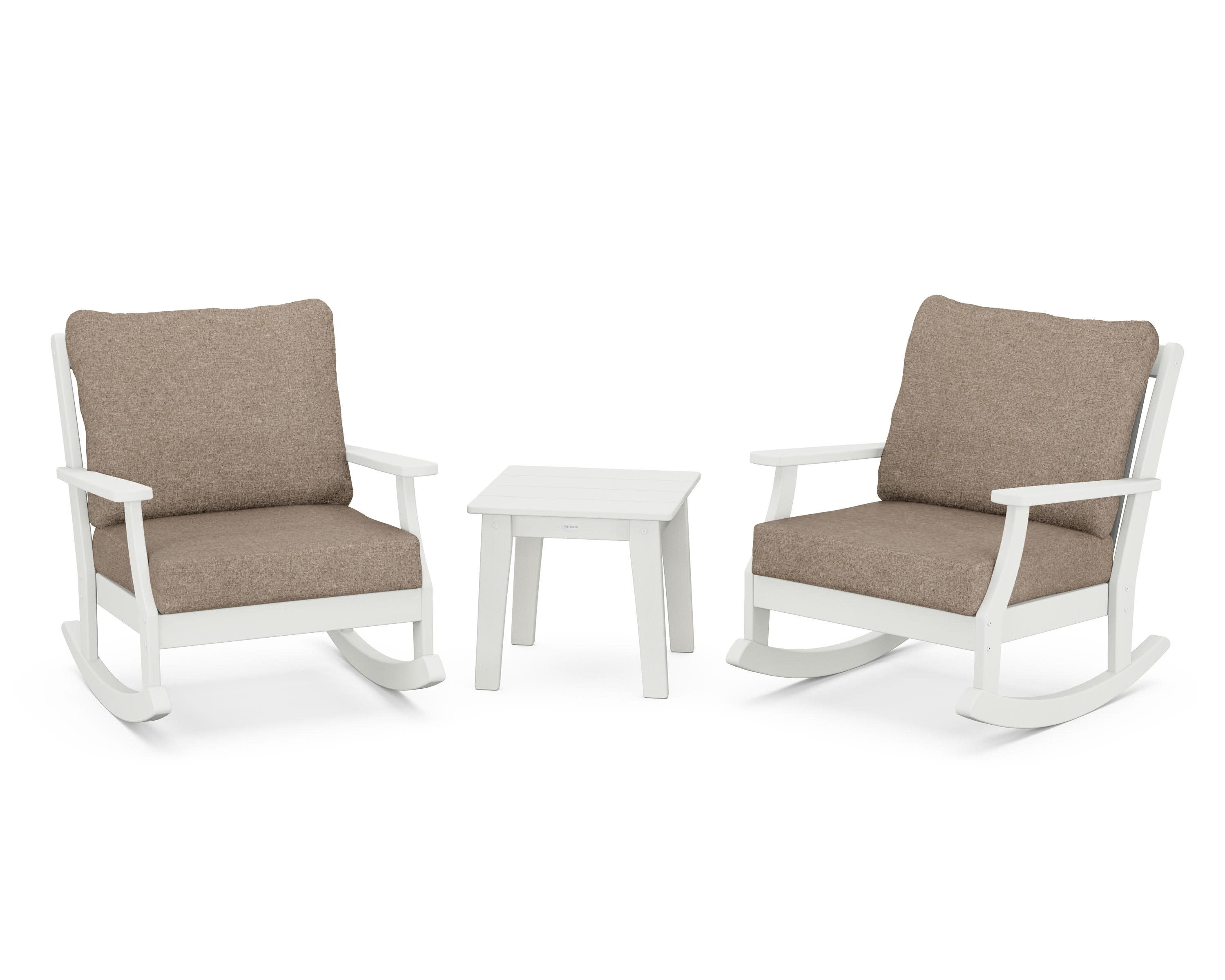 Braxton 3-Piece Deep Seating Rocker Set in Vintage White / Spiced Burlap