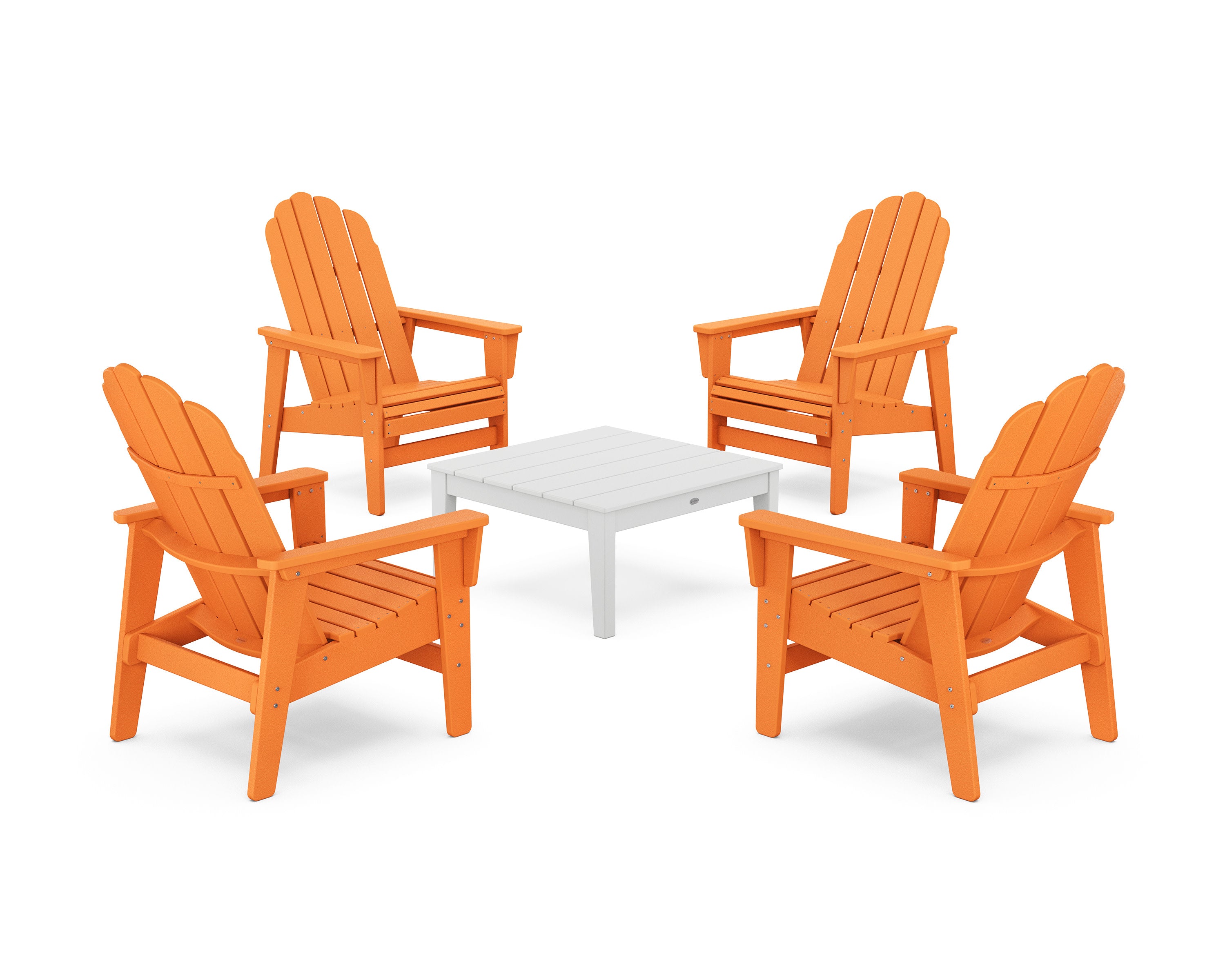 5-Piece Vineyard Grand Upright Adirondack Chair Conversation Group in Tangerine / White