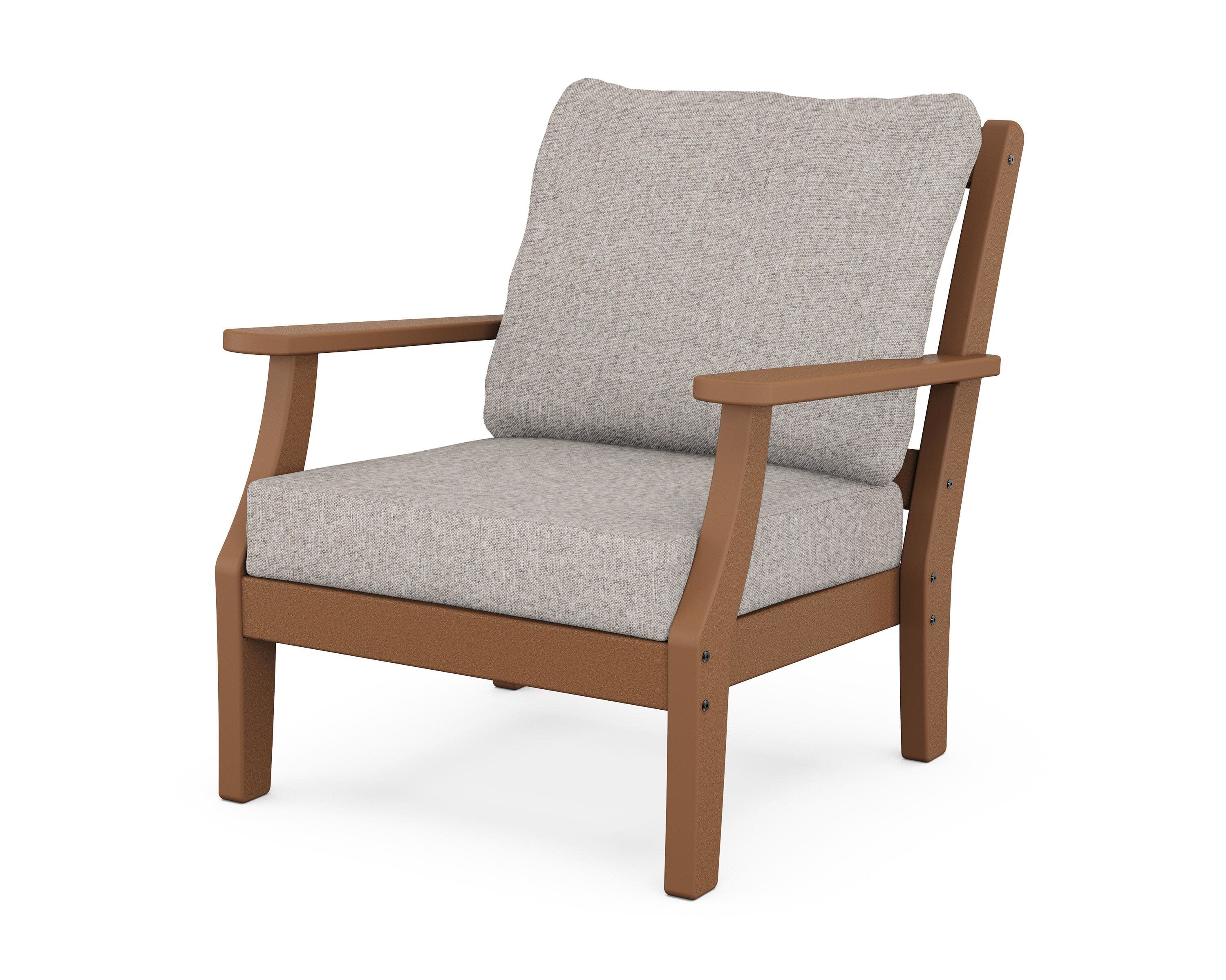Chinoiserie Deep Seating Chair in Teak / Weathered Tweed