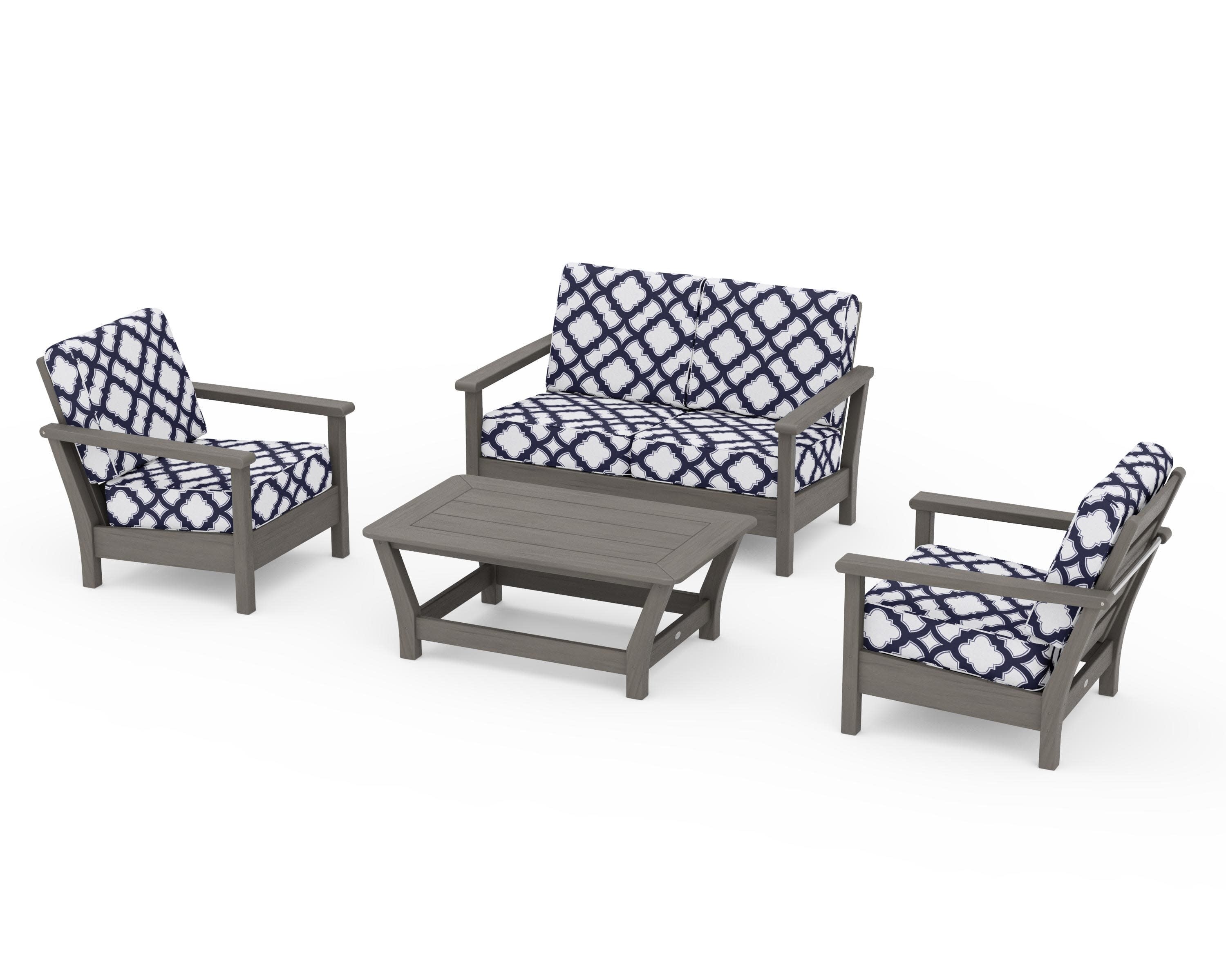 Harbour 4-Piece Deep Seating Set in Driftwood / Trellis Navy