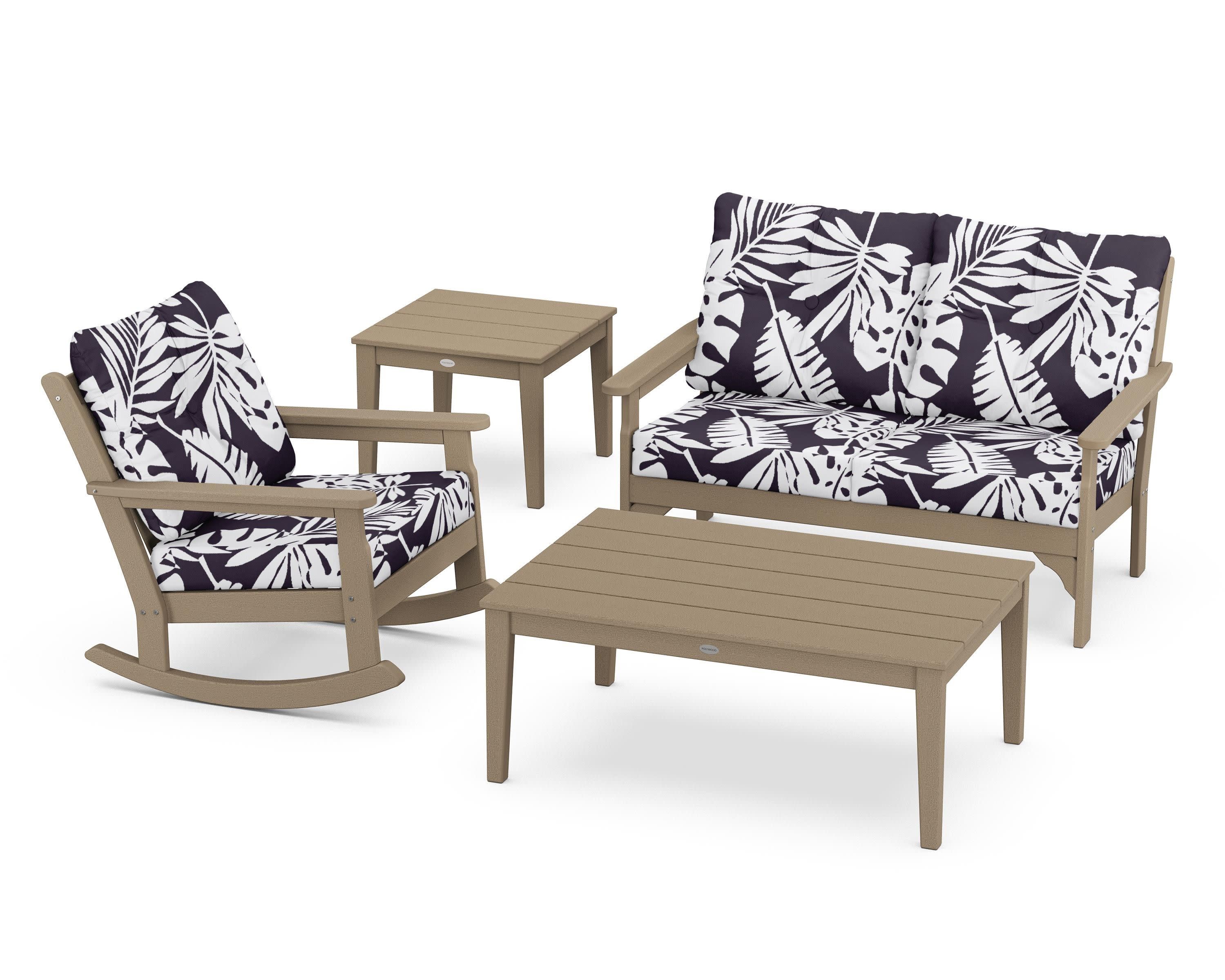 Vineyard 4-Piece Deep Seating Rocker Set in Vintage Sahara / Leaf Navy