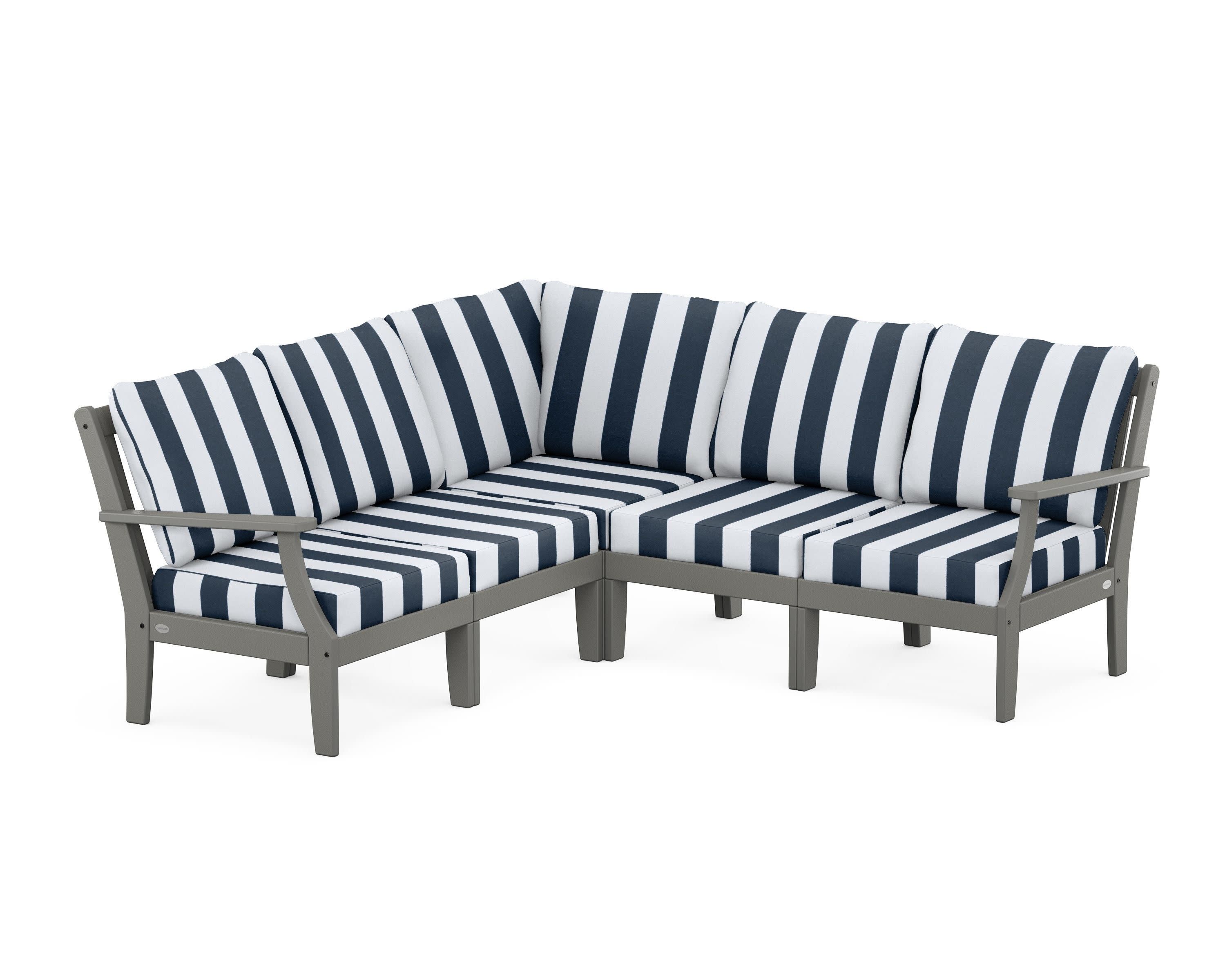 Braxton Modular 5-Piece Deep Seating Set in Slate Grey / Cabana Stripe Marine Indigo