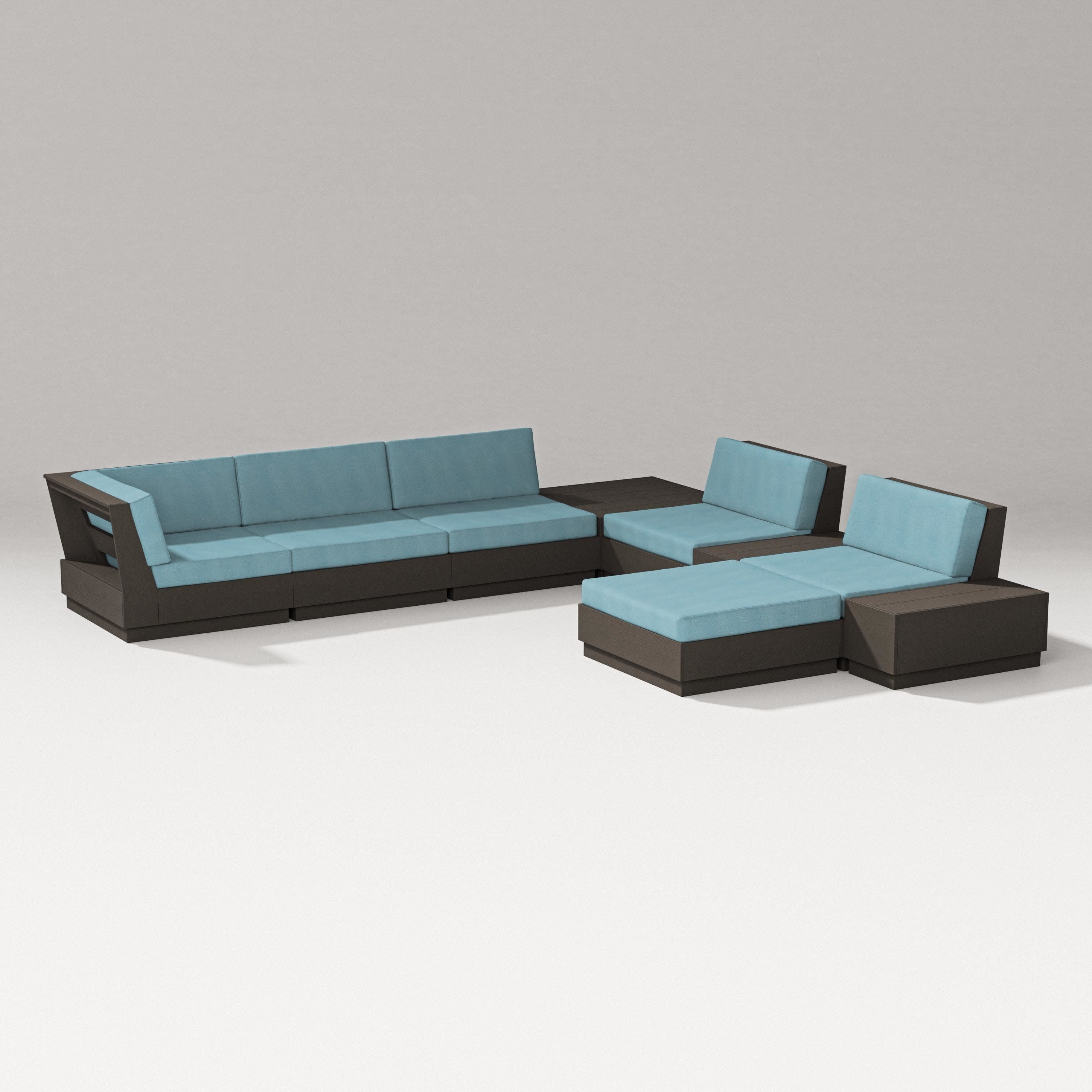 Elevate 9-Piece Conversation Sectional in Vintage Coffee / Lattice Sky Blue