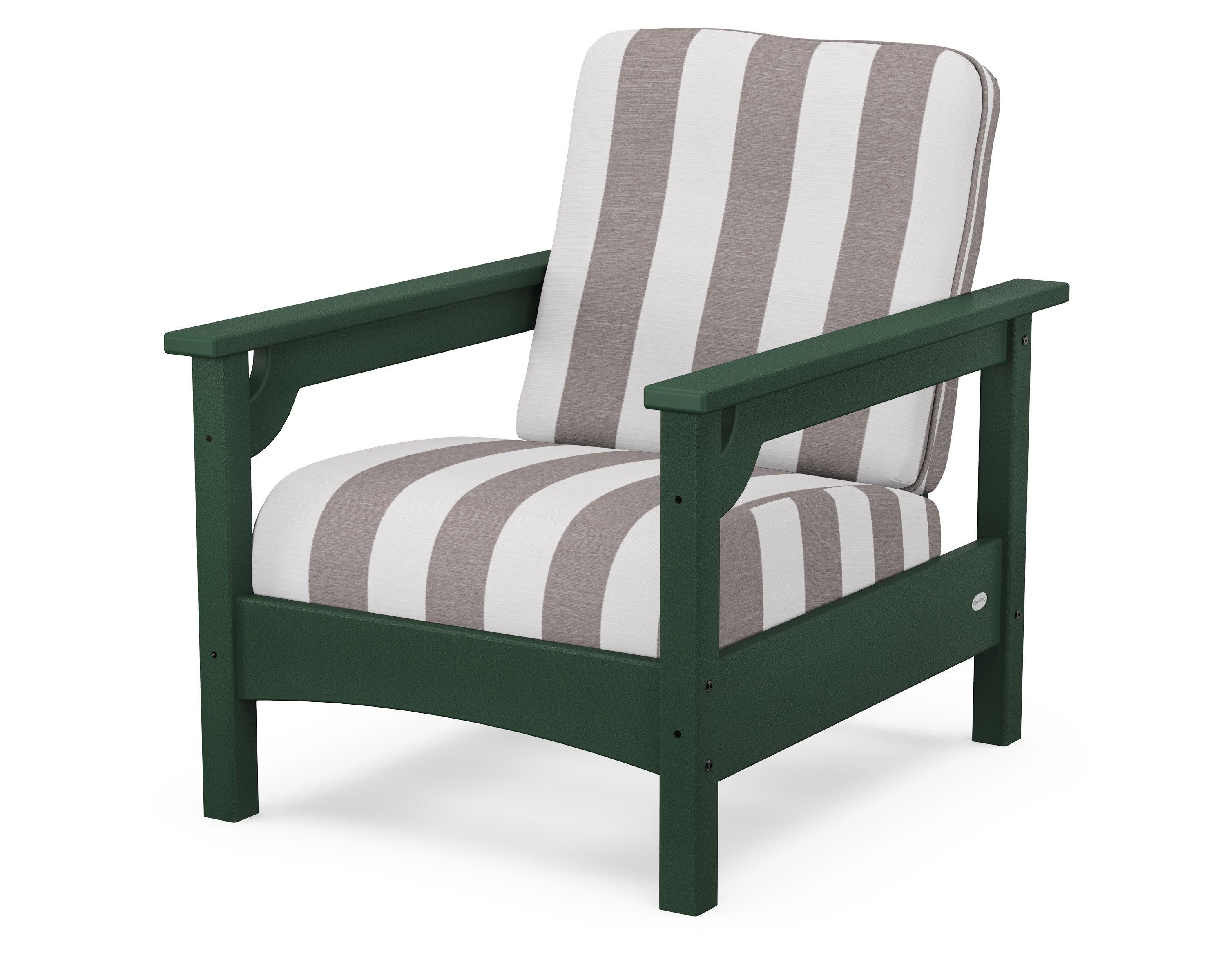 Club Chair in Green / Cabana Stripe Grey Mist