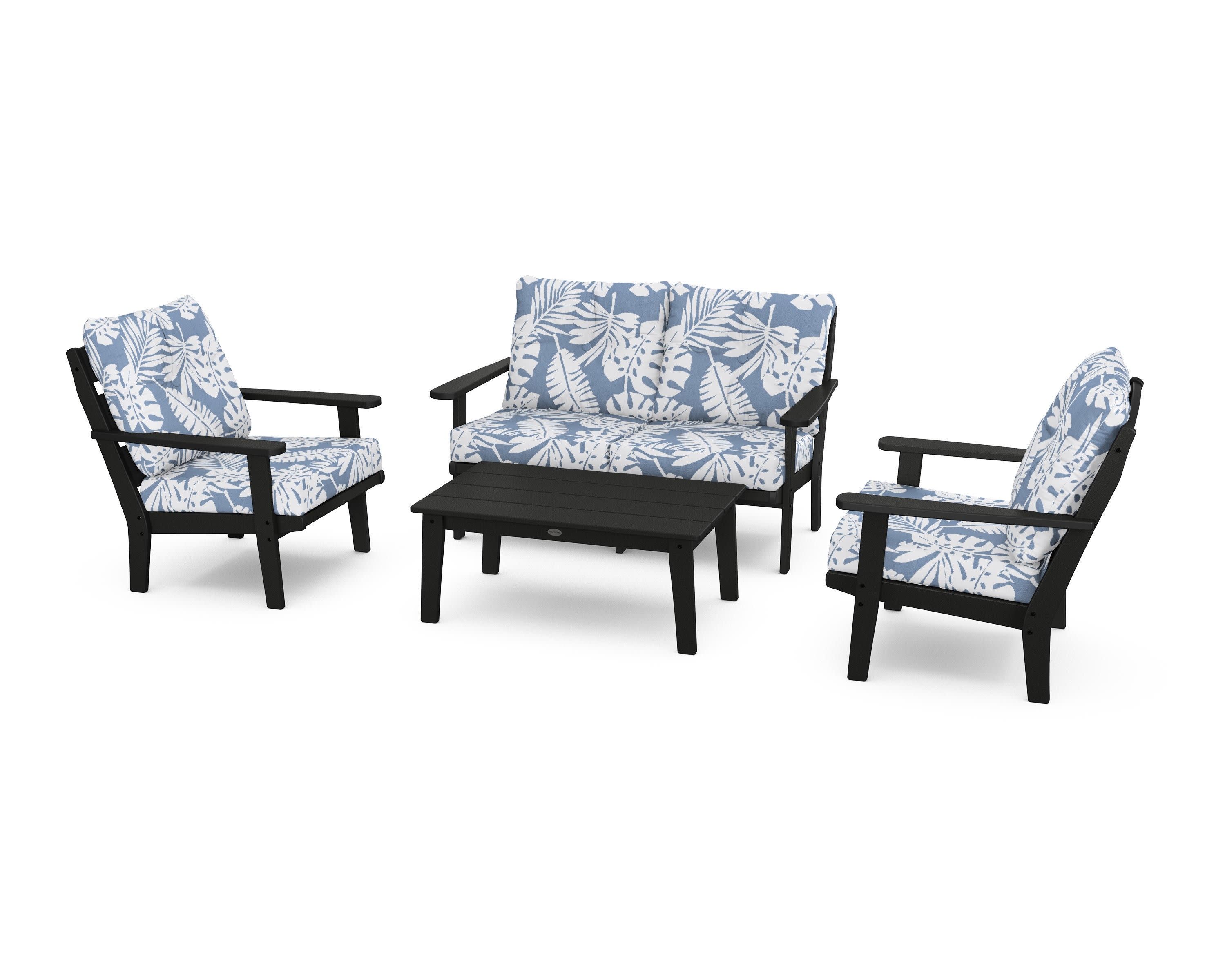 Lakeside 4-Piece Deep Seating Set in Black / Leaf Sky Blue