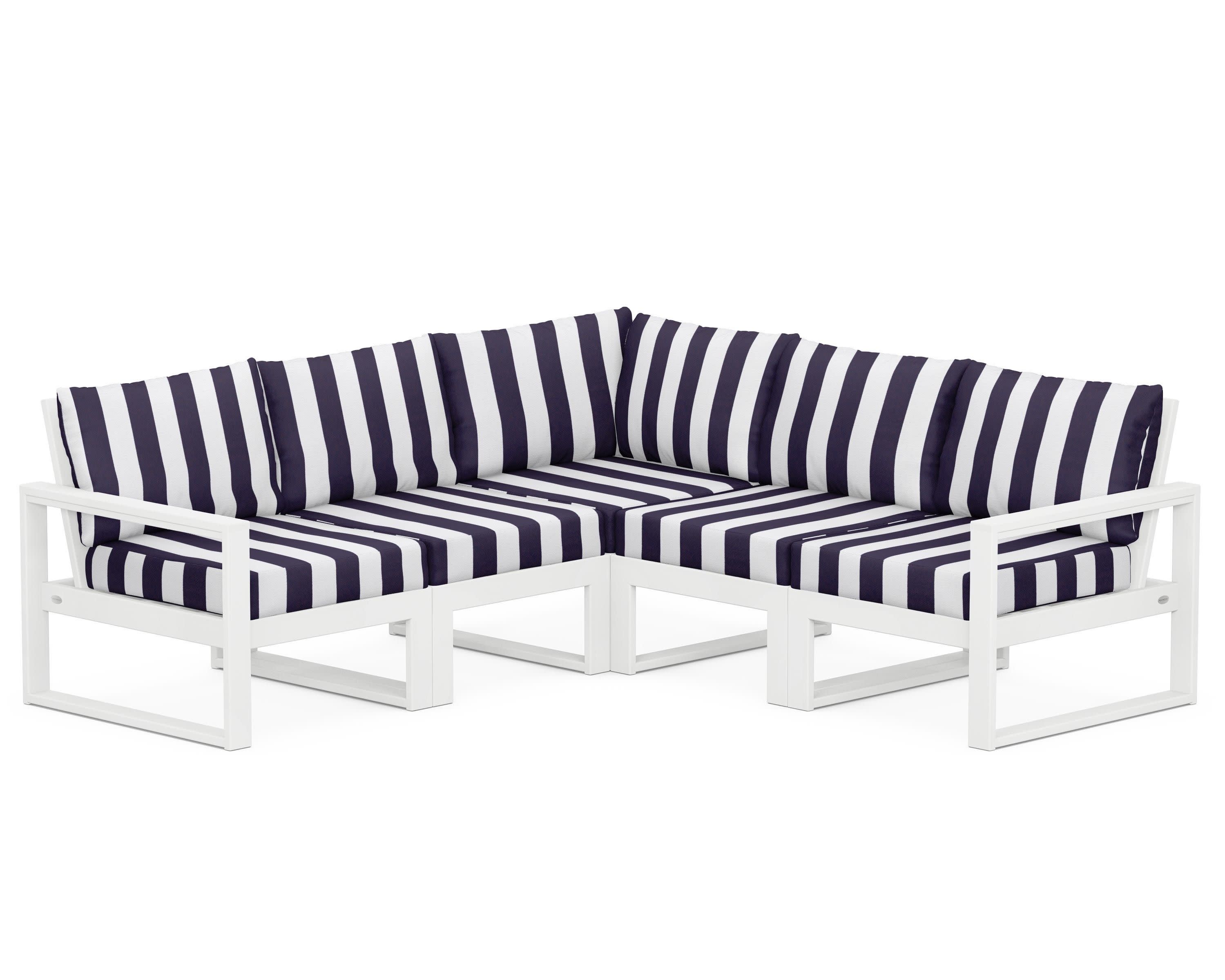 EDGE 5-Piece Modular Deep Seating Set in White / Cabana Stripe Navy