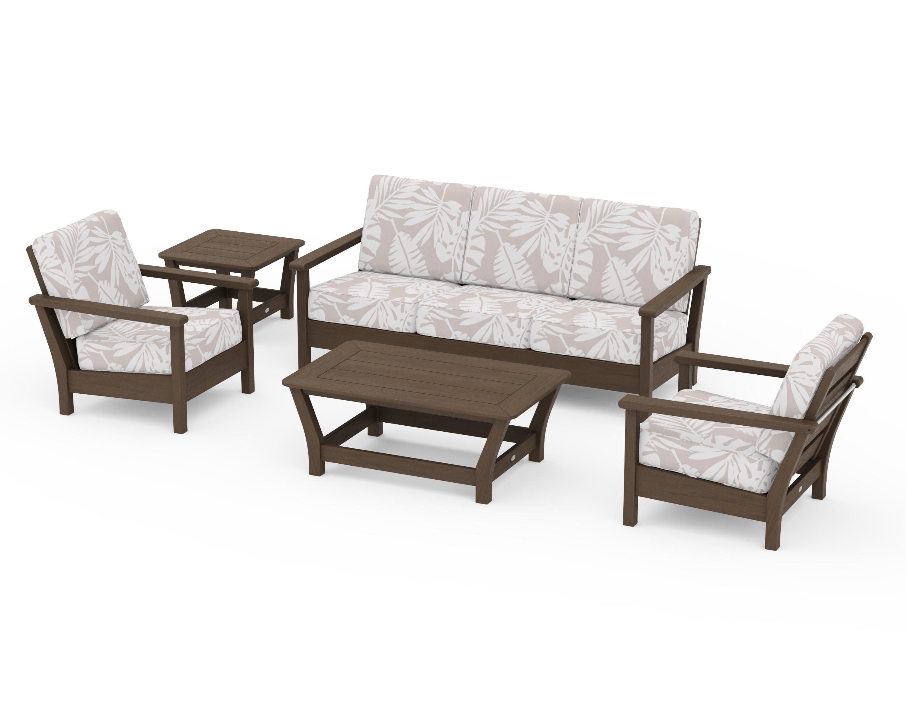 Harbour 5-Piece Deep Seating Set in Kona / Leaf Dune Burlap