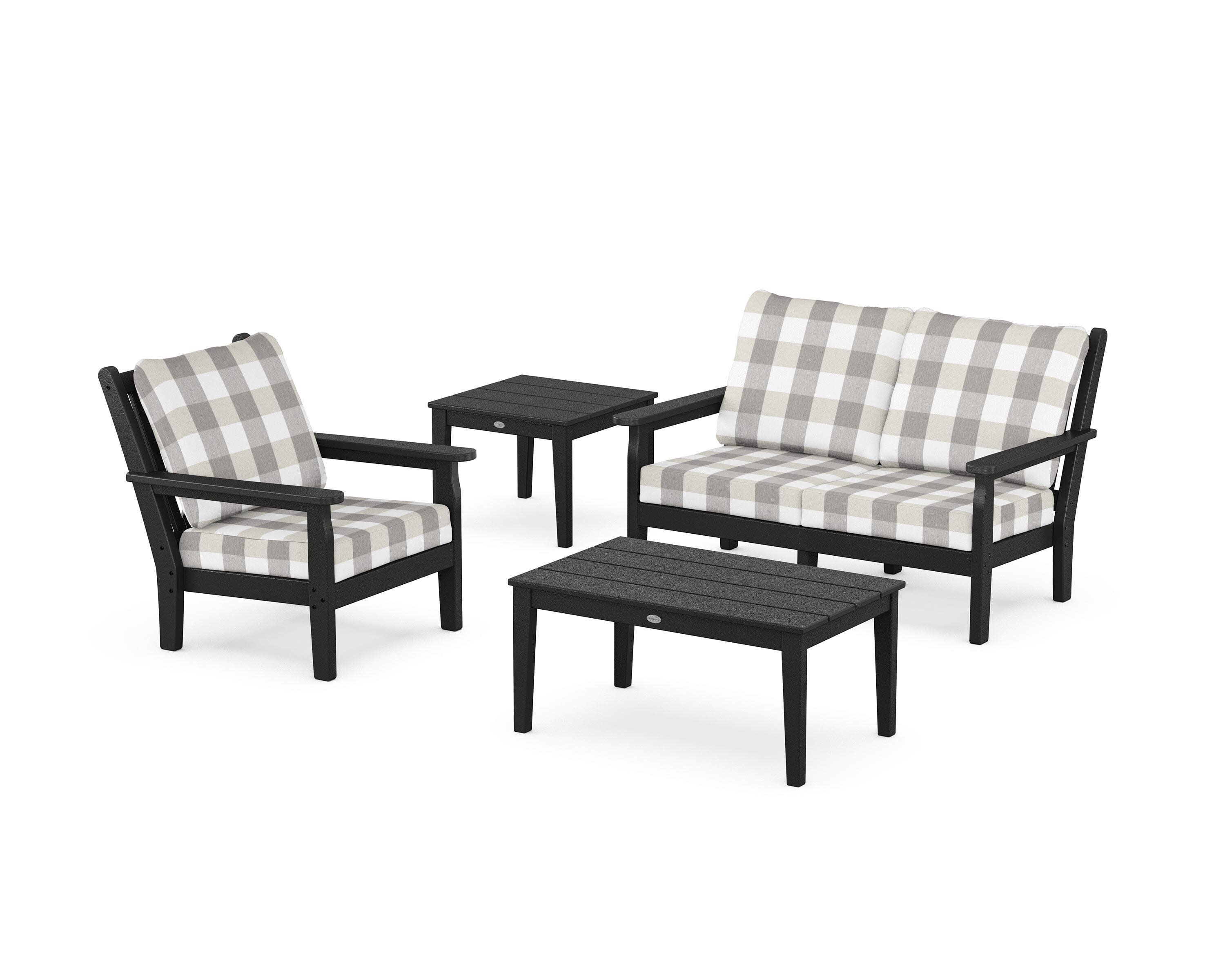 Chippendale 4-Piece Deep Seating Set in Black / Buffalo Plaid Grey Mist