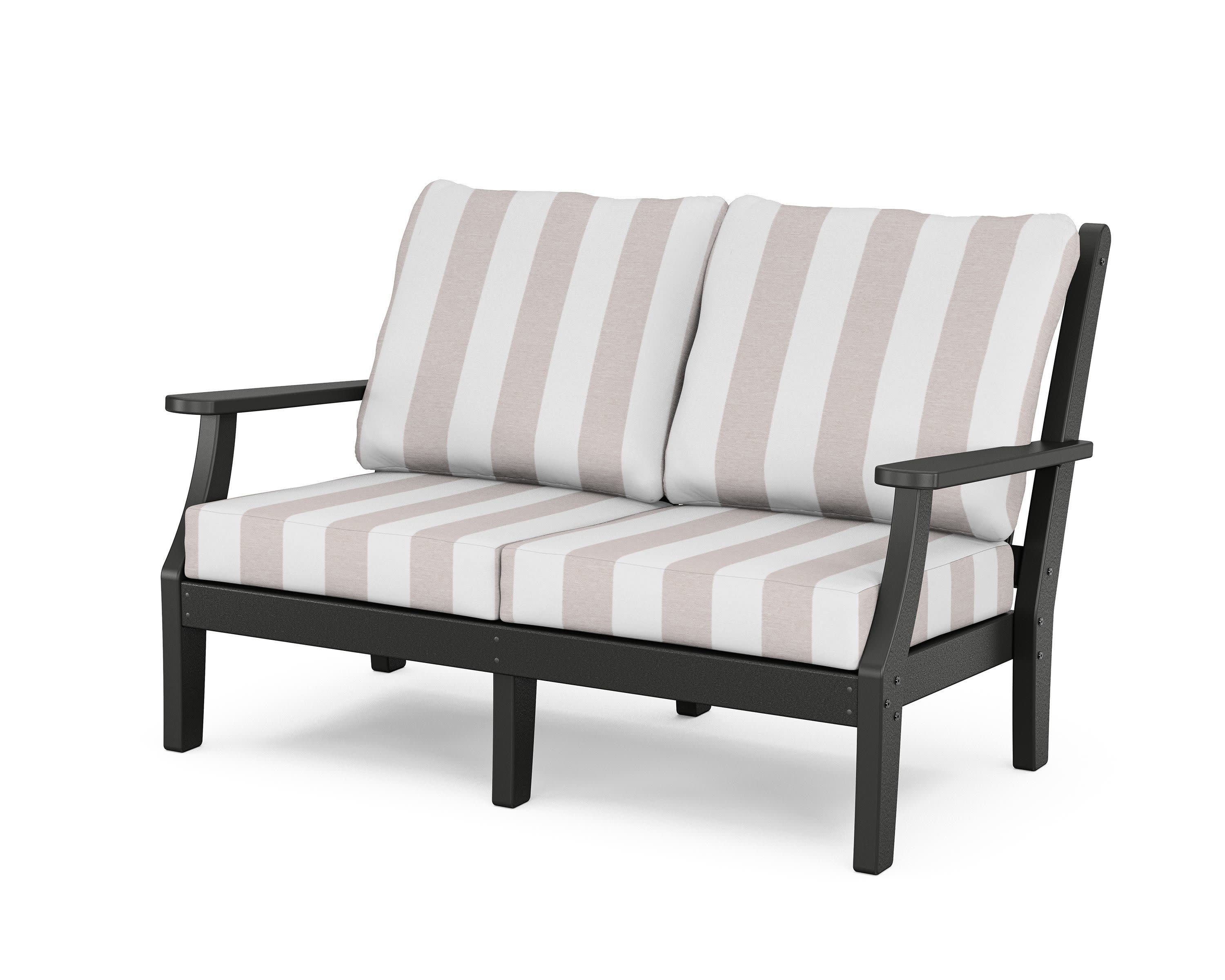 Wovendale Deep Seating Loveseat in Black / Cabana Stripe Dune Burlap
