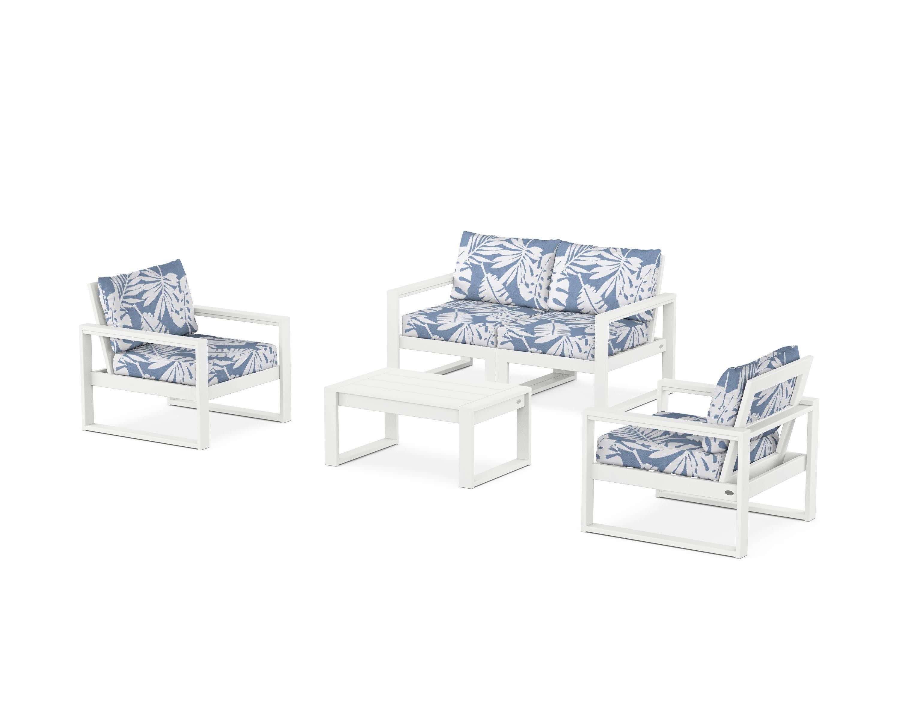 EDGE Sectional 4-Piece Deep Seating Set with Loveseat in White / Leaf Sky Blue