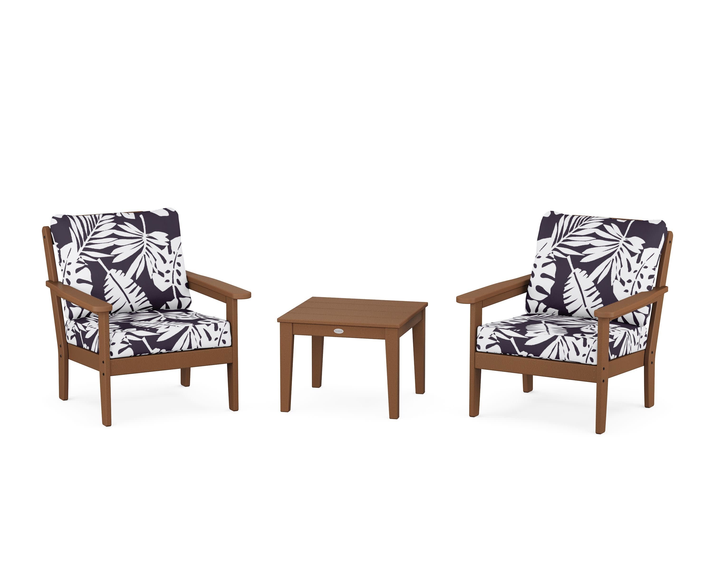 Cottage 3-Piece Deep Seating Set in Teak / Leaf Navy