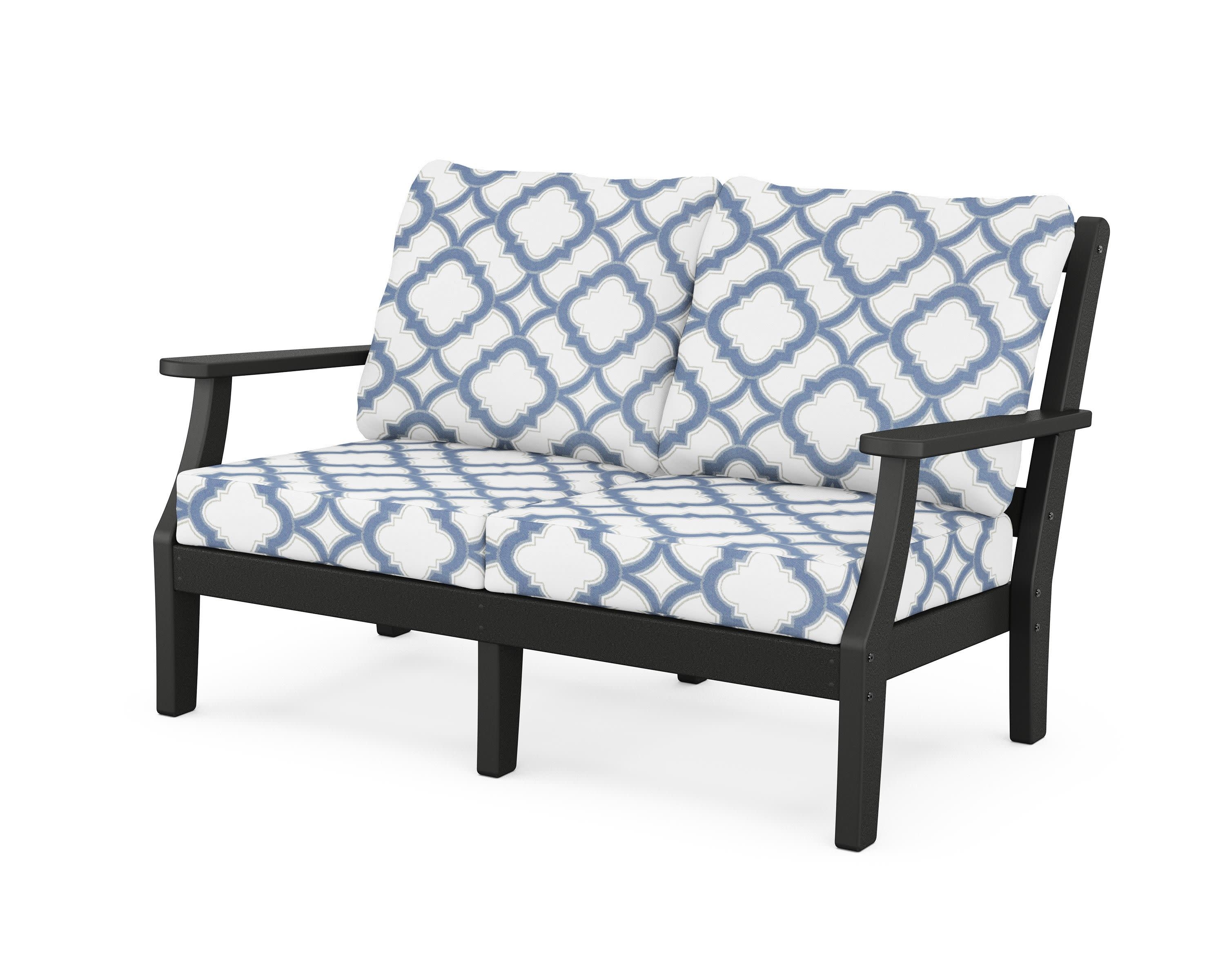 Chinoiserie Deep Seating Loveseat in Black / Trellis Sky Blue