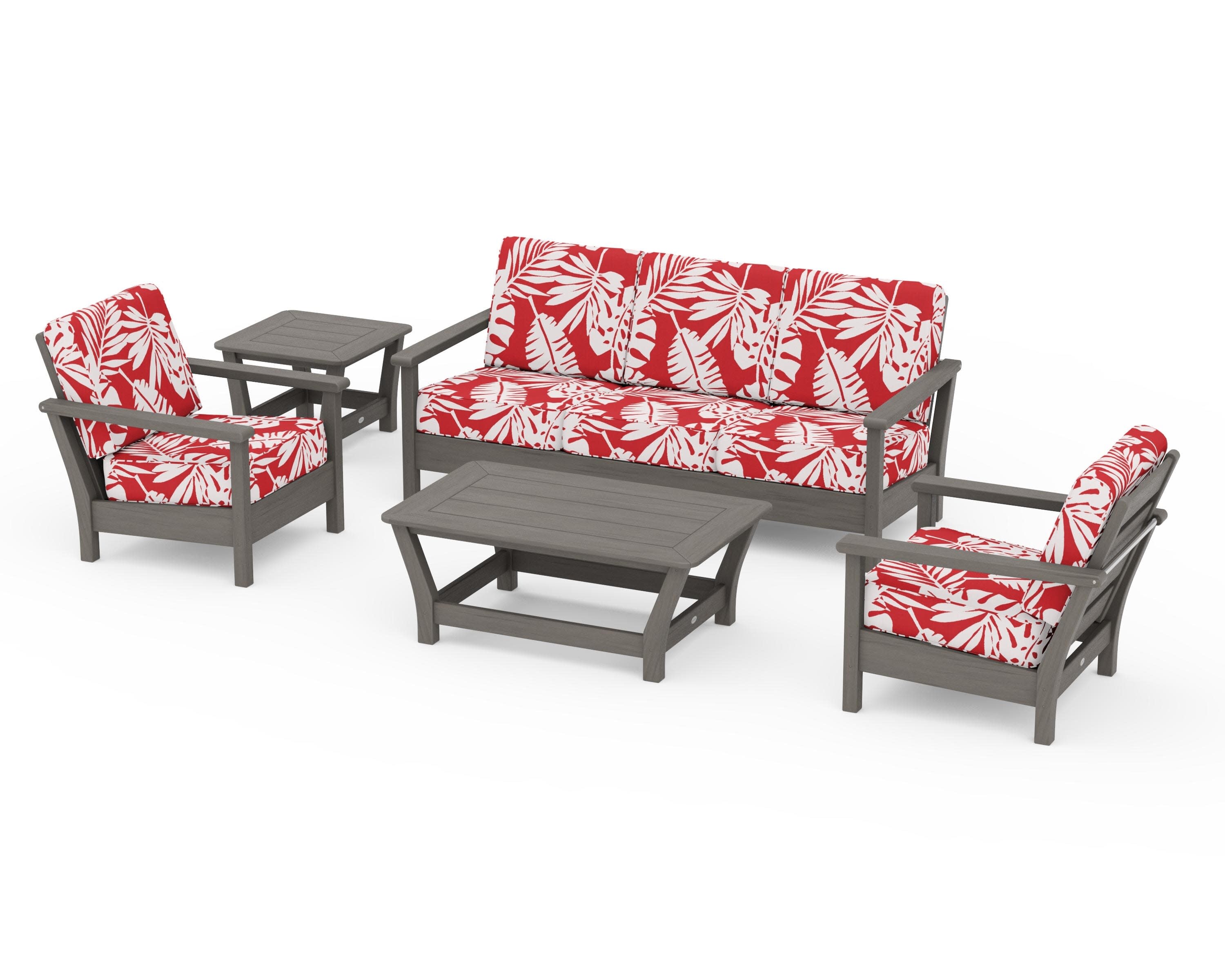 Harbour 5-Piece Deep Seating Set in Driftwood / Leaf Crimson