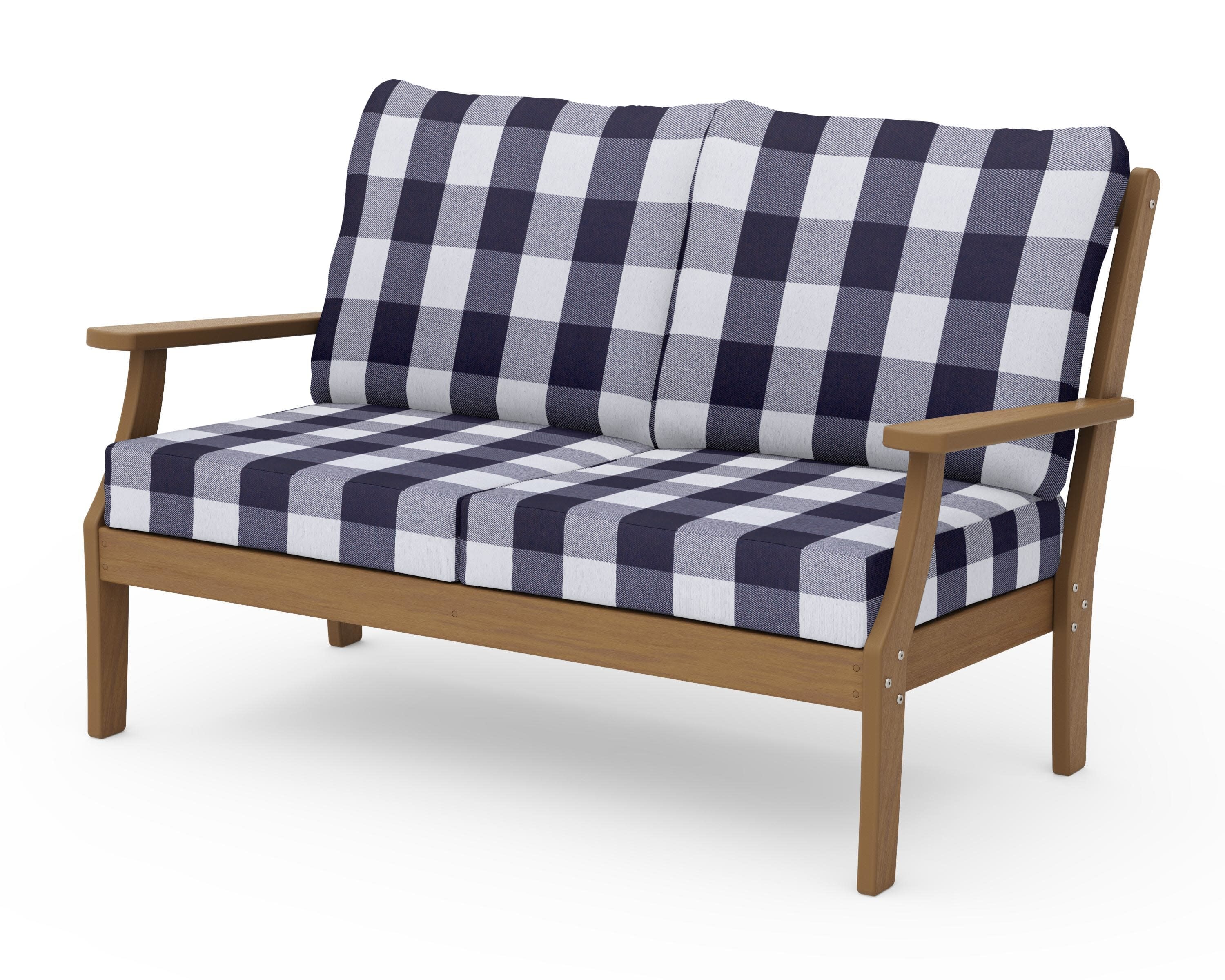 Braxton Deep Seating Loveseat in Natural / Buffalo Plaid Navy