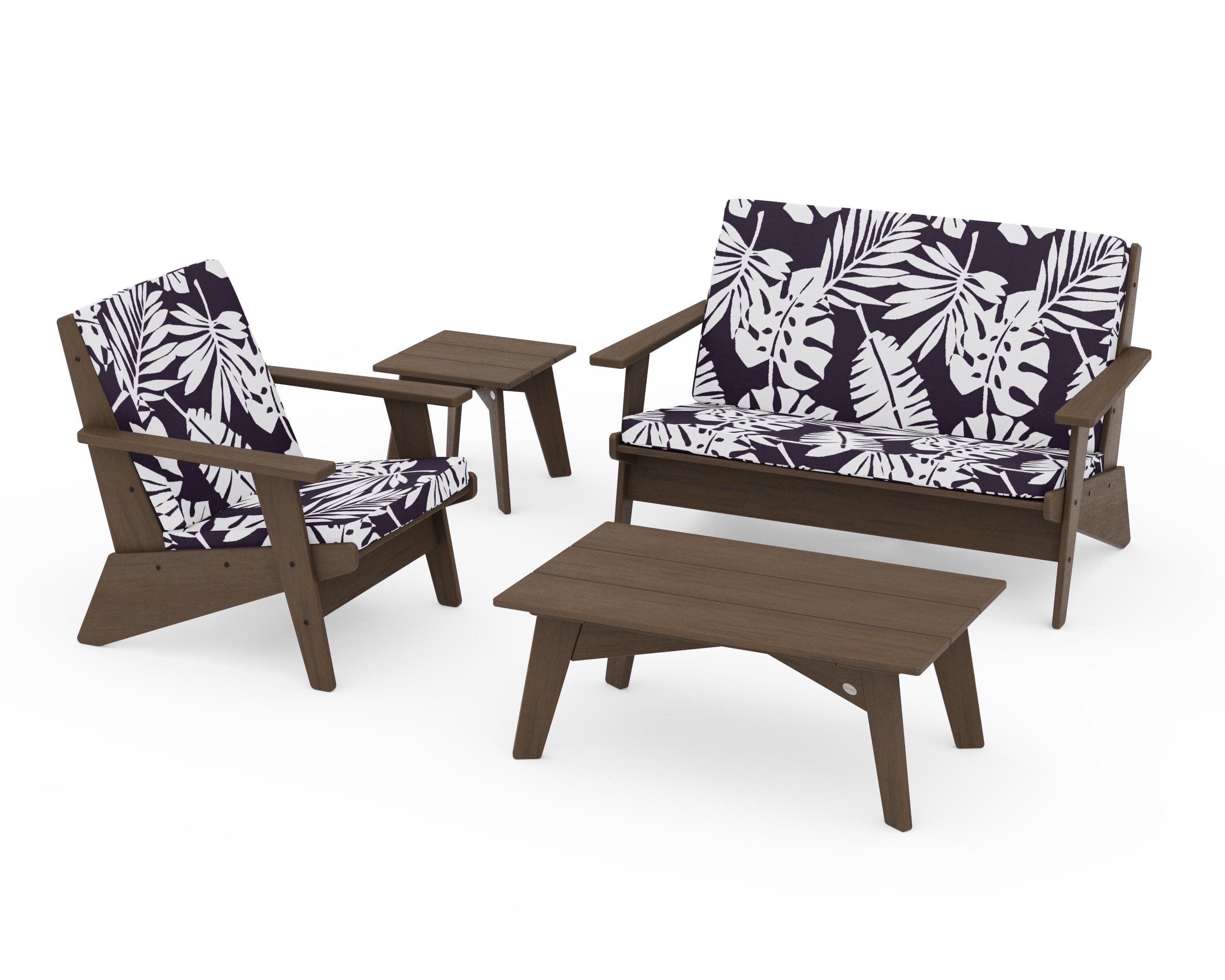 Riviera Modern Lounge 4-Piece Set in Kona / Leaf Navy