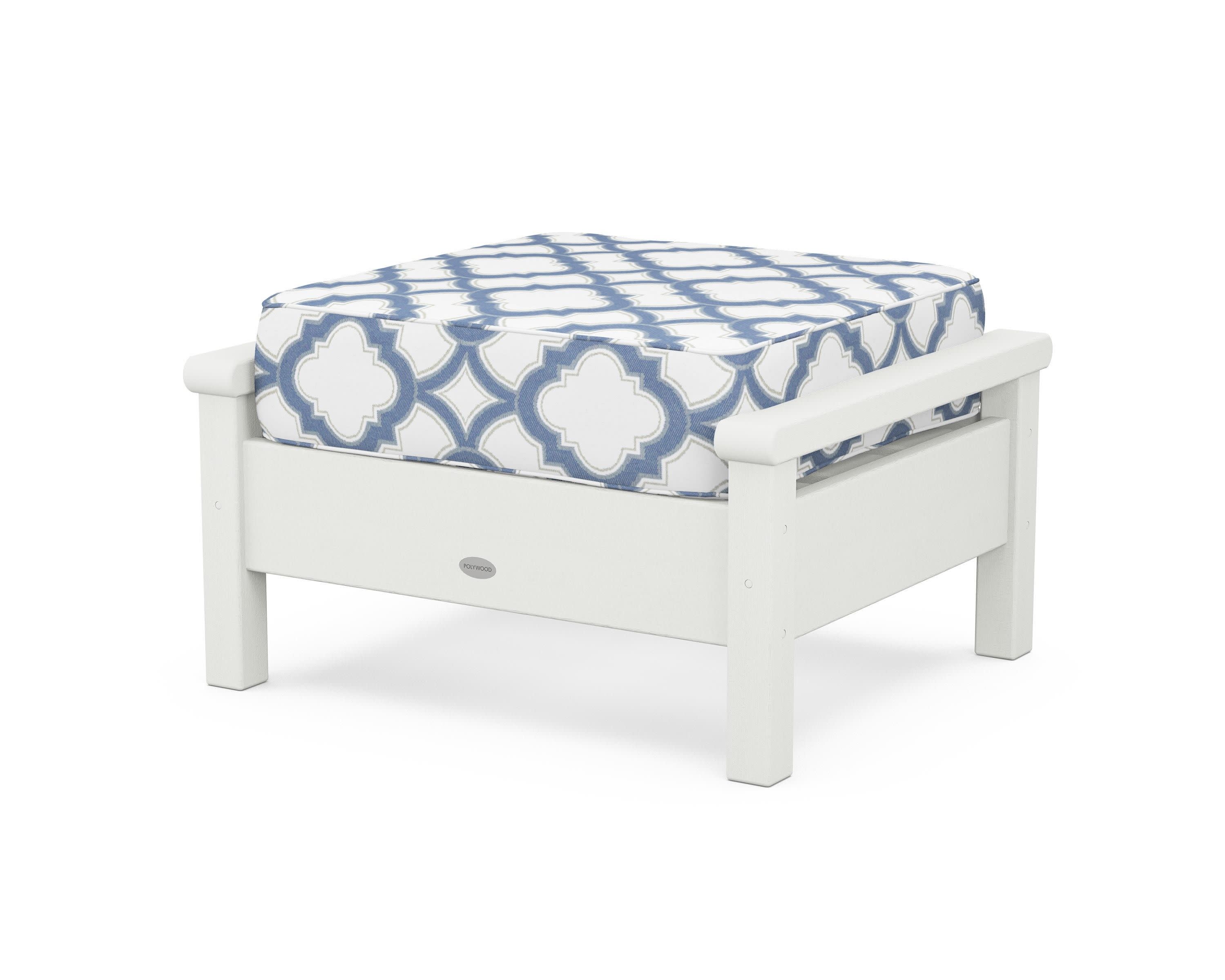 Harbour Deep Seating Ottoman in Vintage White / Trellis Sky Blue