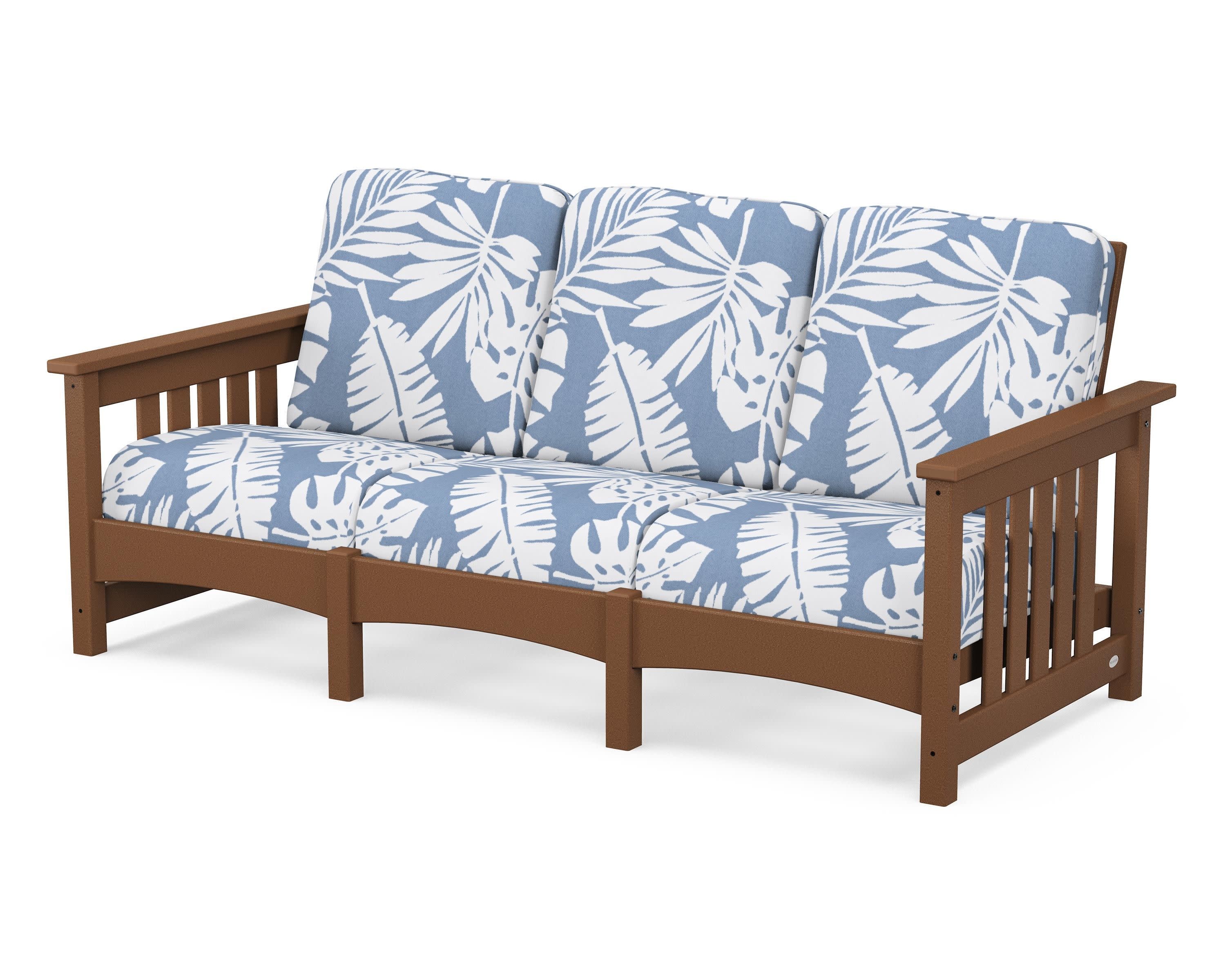 Club Mission Sofa in Teak / Leaf Sky Blue