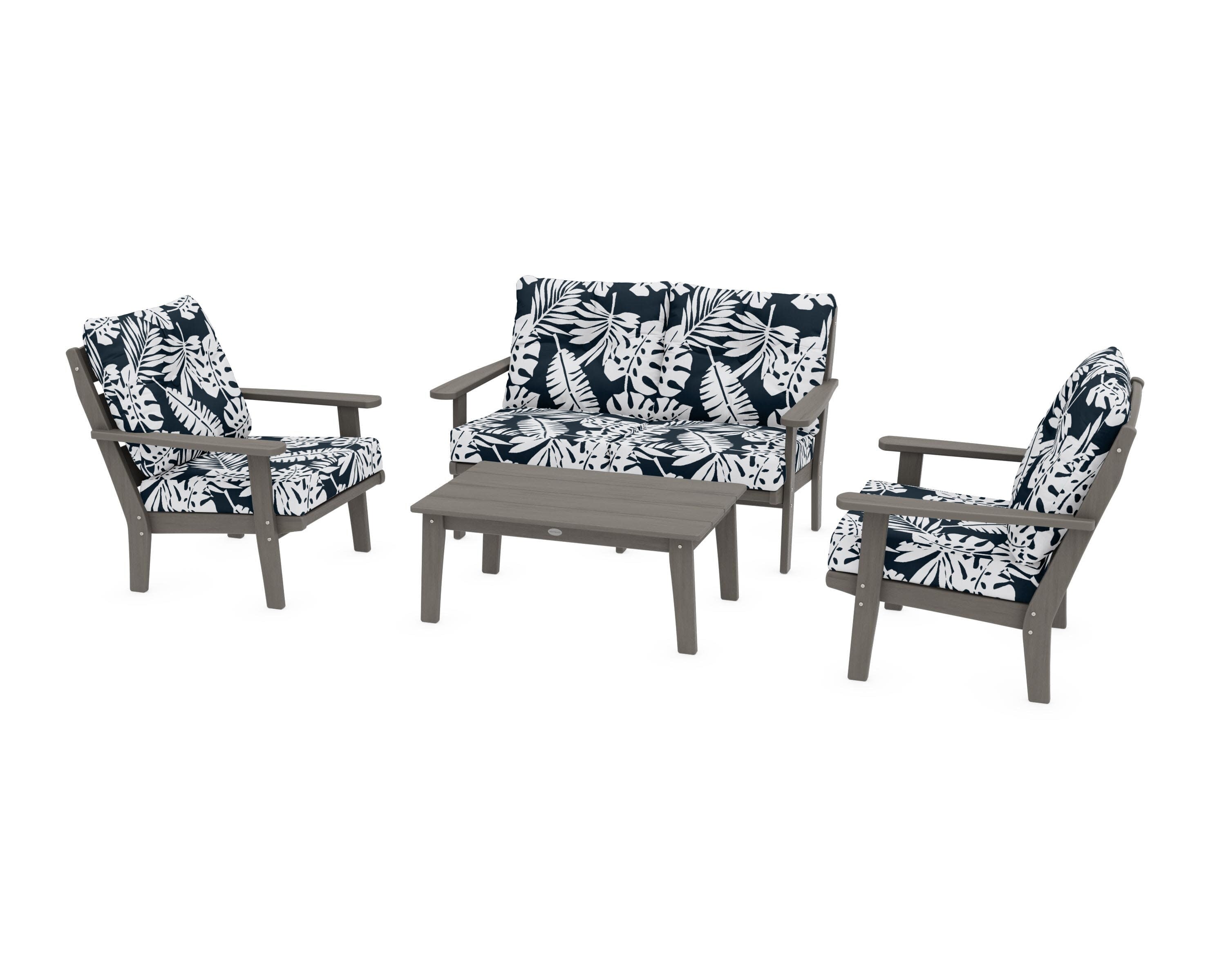 Lakeside 4-Piece Deep Seating Set in Driftwood / Leaf Marine Indigo